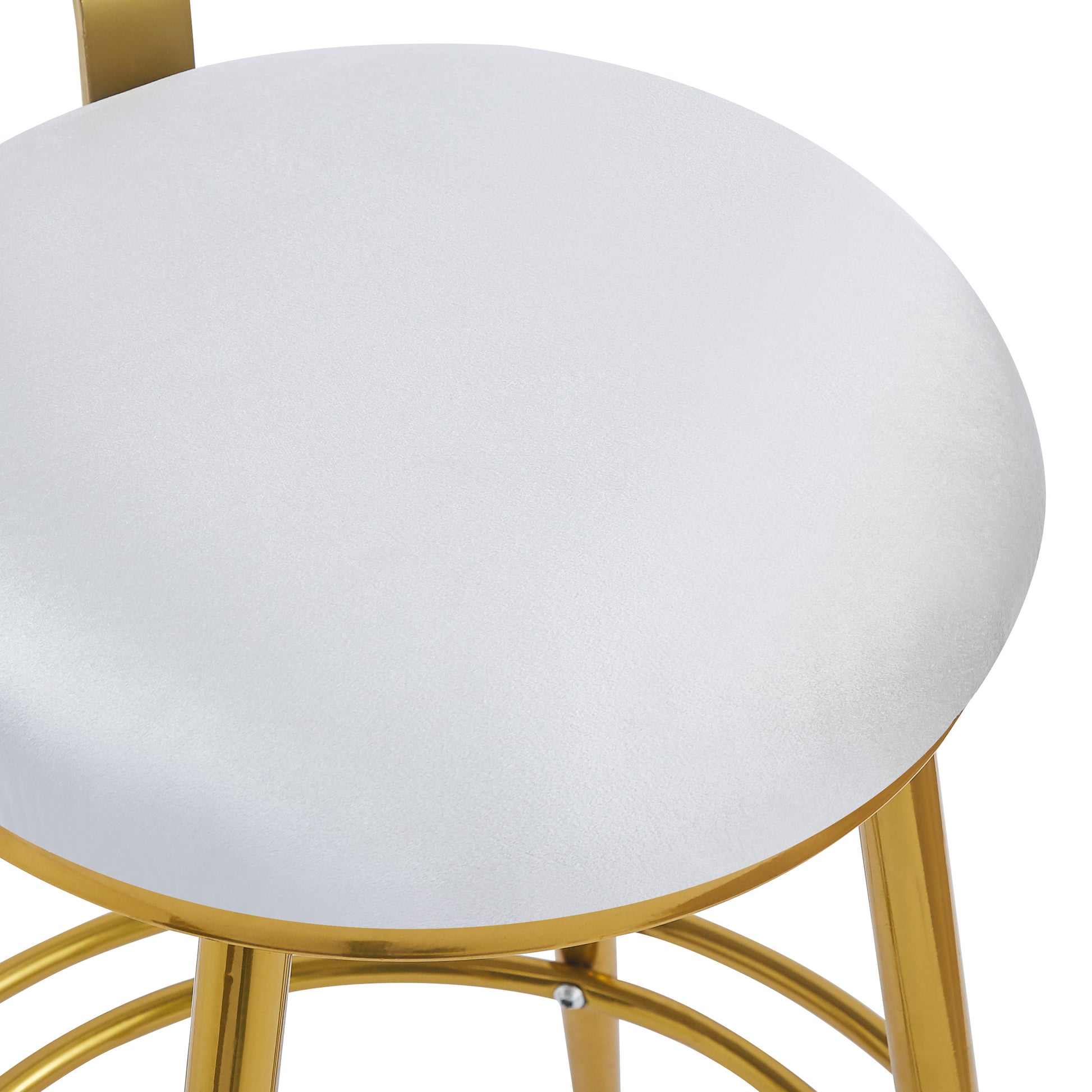 White velvet bar stool with gleaming gold metal legs perfect for a modern kitchen counter