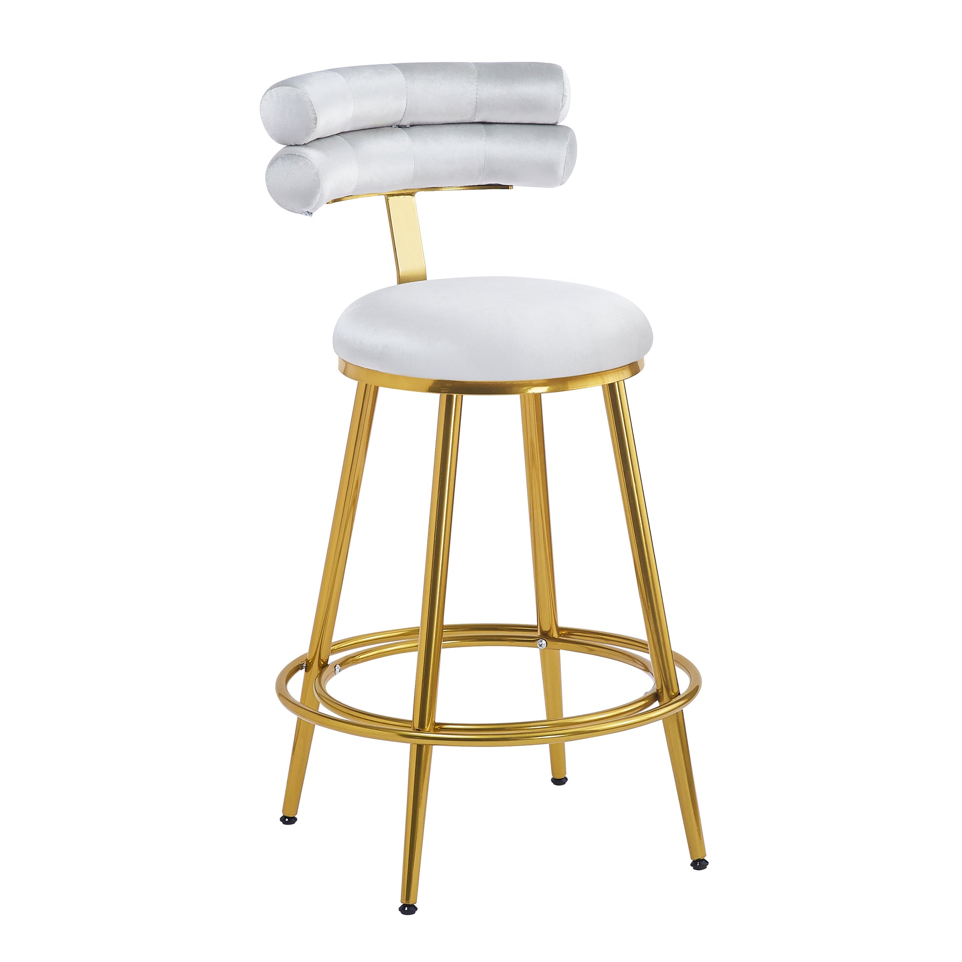 Luxurious silver velvet bar stool with sleek gold legs perfect for modern kitchens