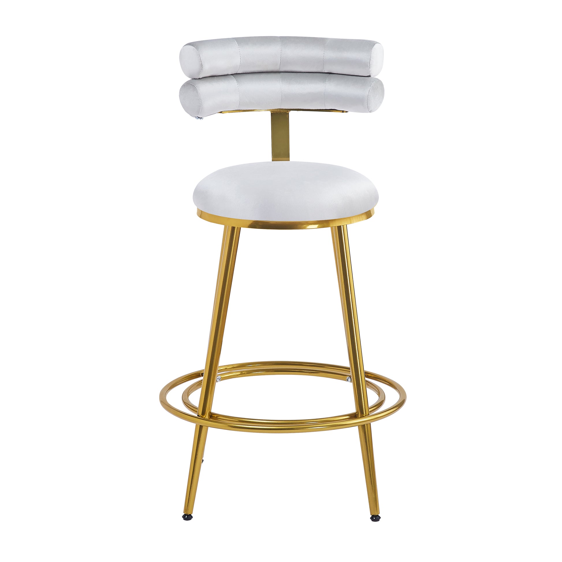 White velvet bar stool with tufted back and gold legs