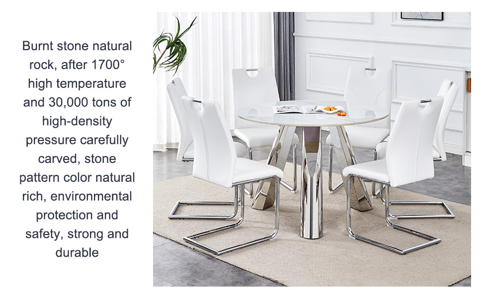 Modern white leather dining chairs with chrome legs