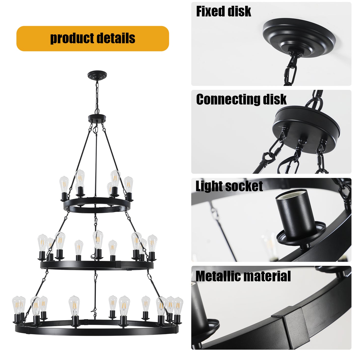 Black twotier wagon wheel chandelier with  bulbs industrial farmhouse style