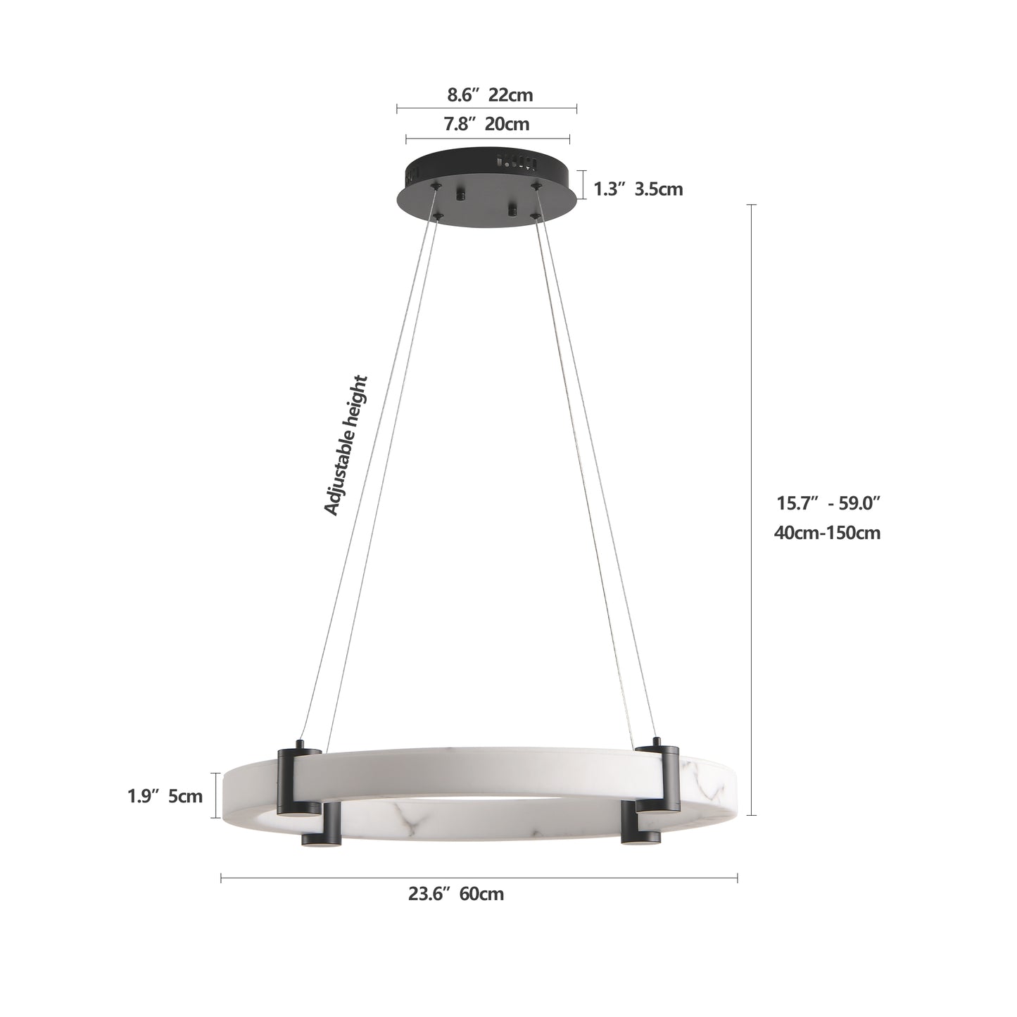 Modern LED ring chandelier with marblepatterned finish and adjustable height