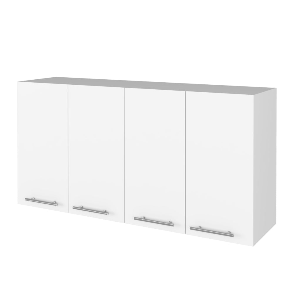 White fourdoor modular kitchen cabinet with silver bar handles