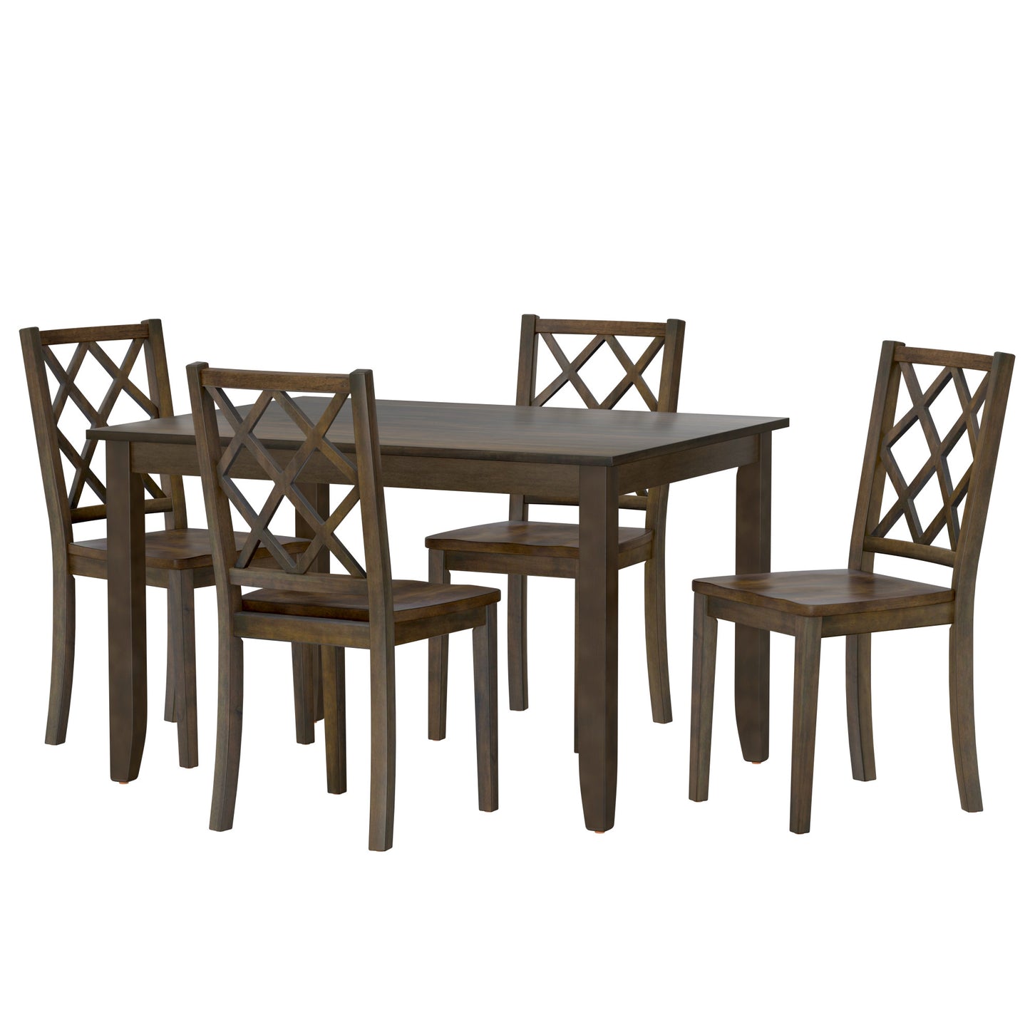 Dark wood dining table set with latticeback chairs