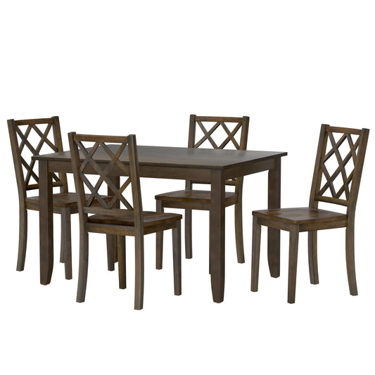 Dark wood dining table set with latticeback chairs