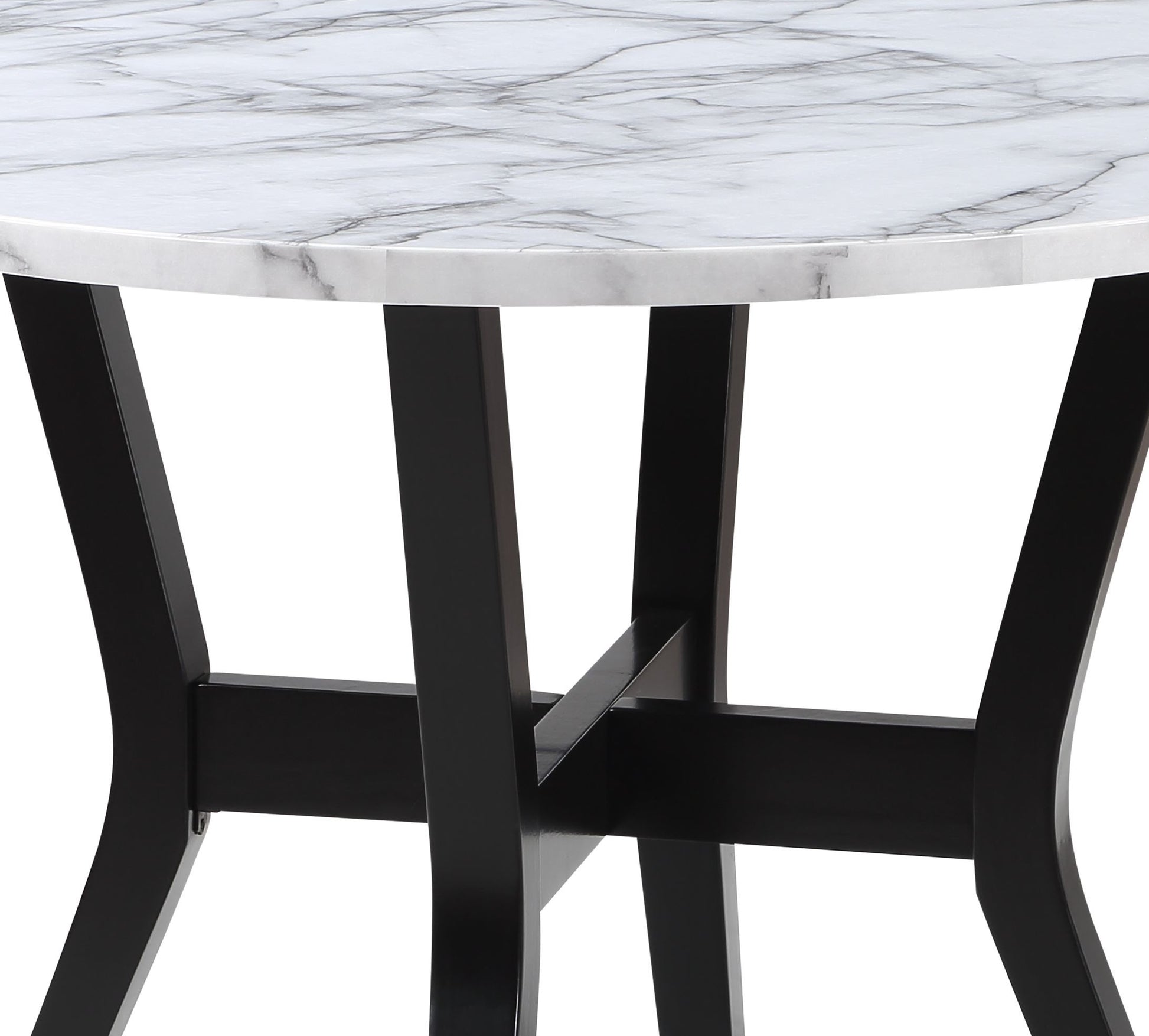 Round marble dining table with black metal legs