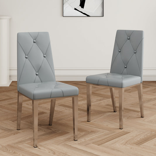 Tufted grey dining chair with silver legs