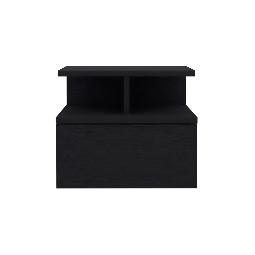 Black modern nightstand with one drawer and open shelf