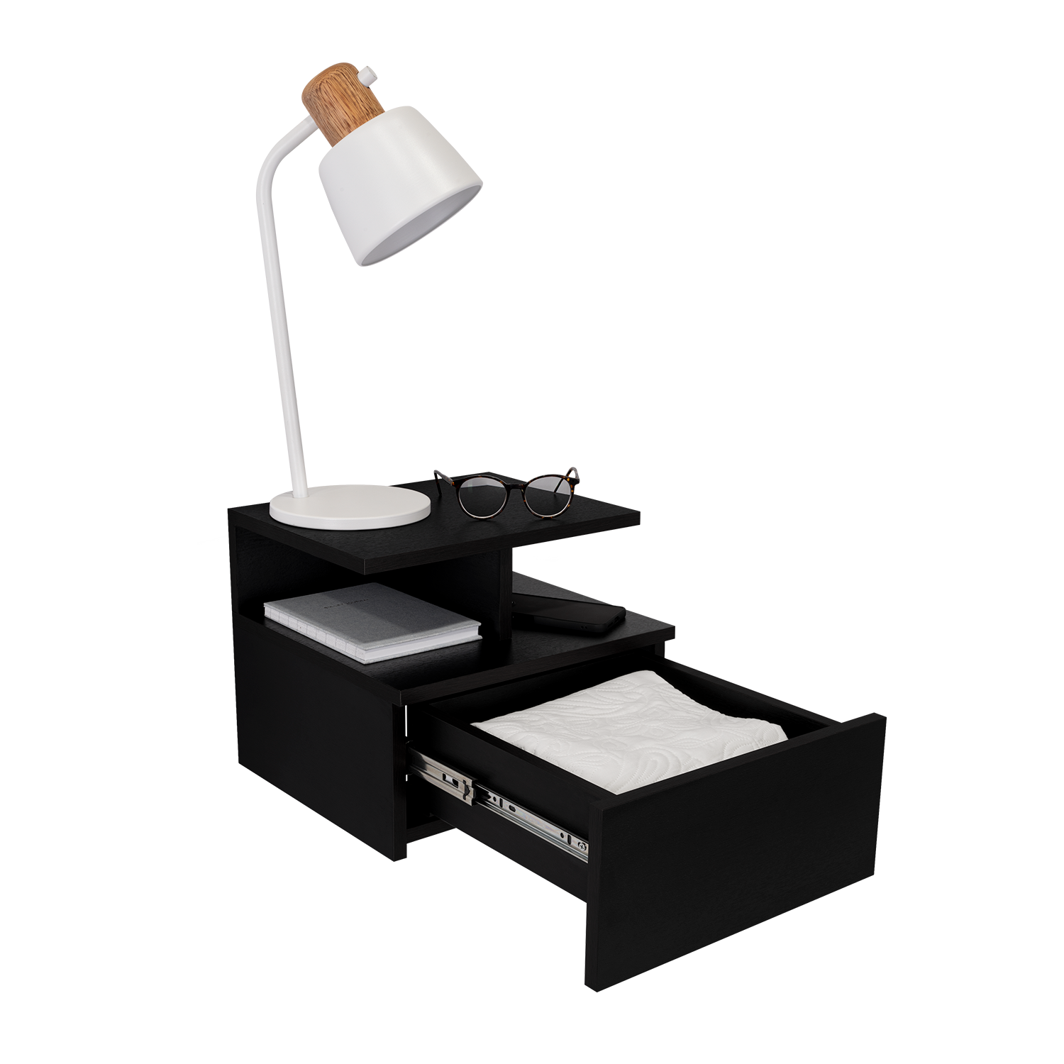 Modern white desk lamp with wood accent