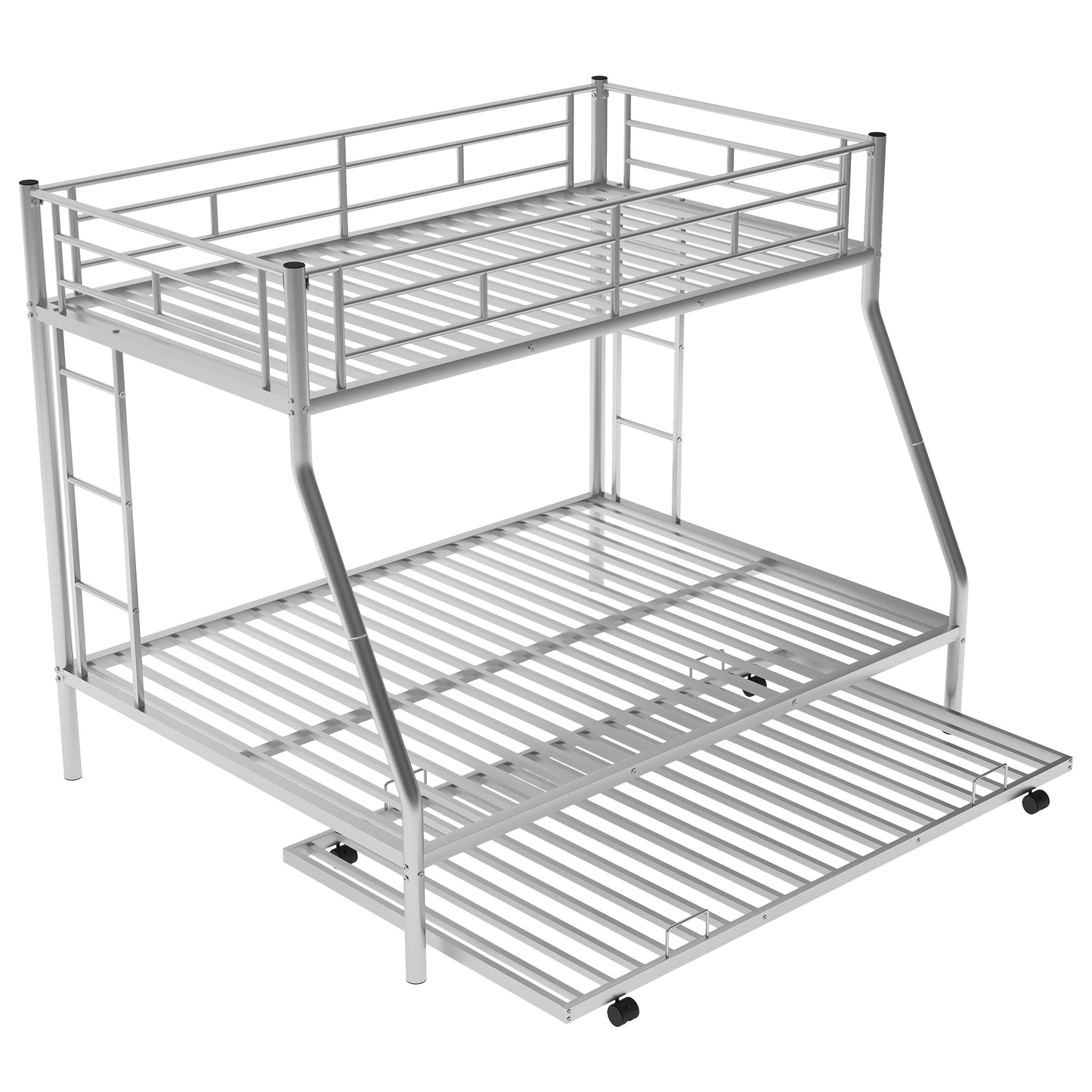 Silver metal triple bunk bed with trundle