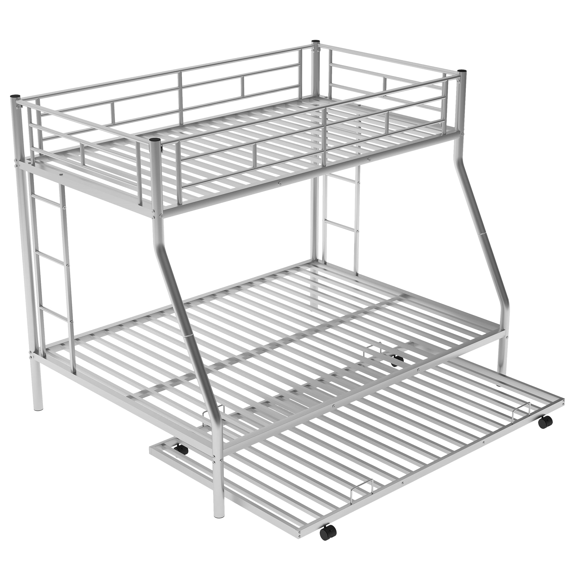 Silver metal triple bunk bed with trundle