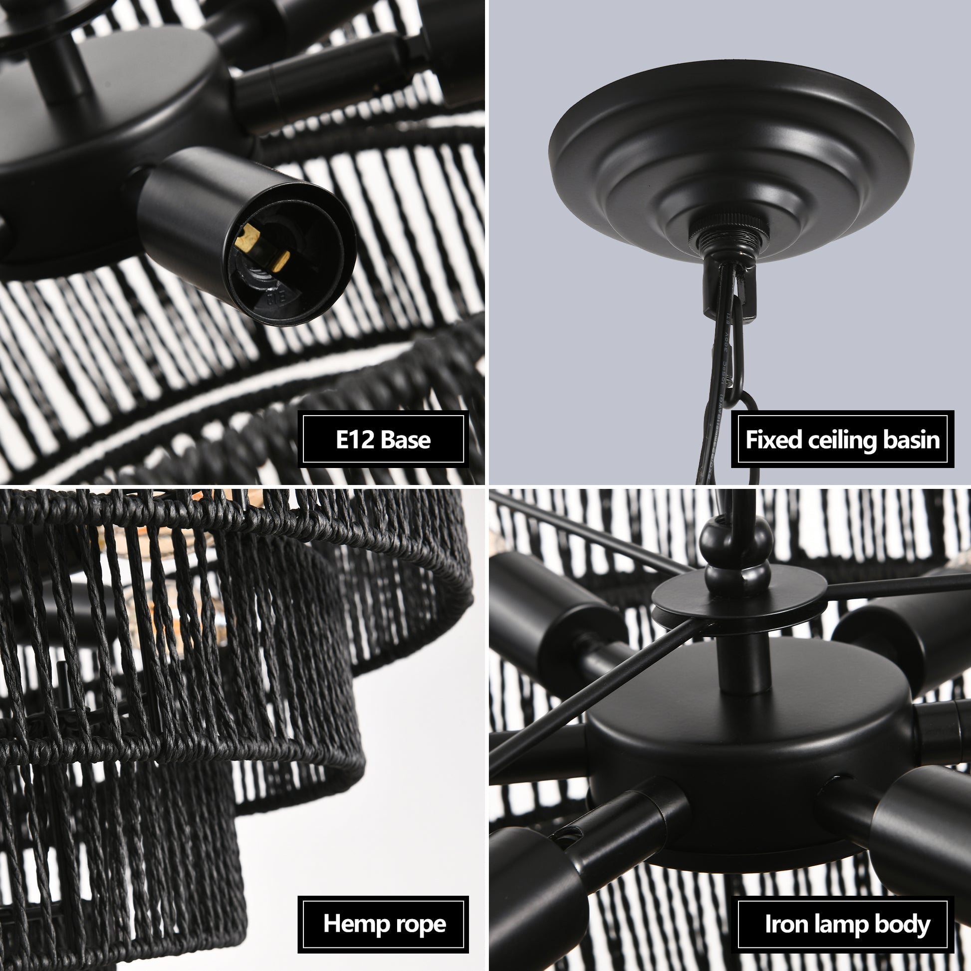 Black industrial pendant light featuring E bulb base and detailed metalwork