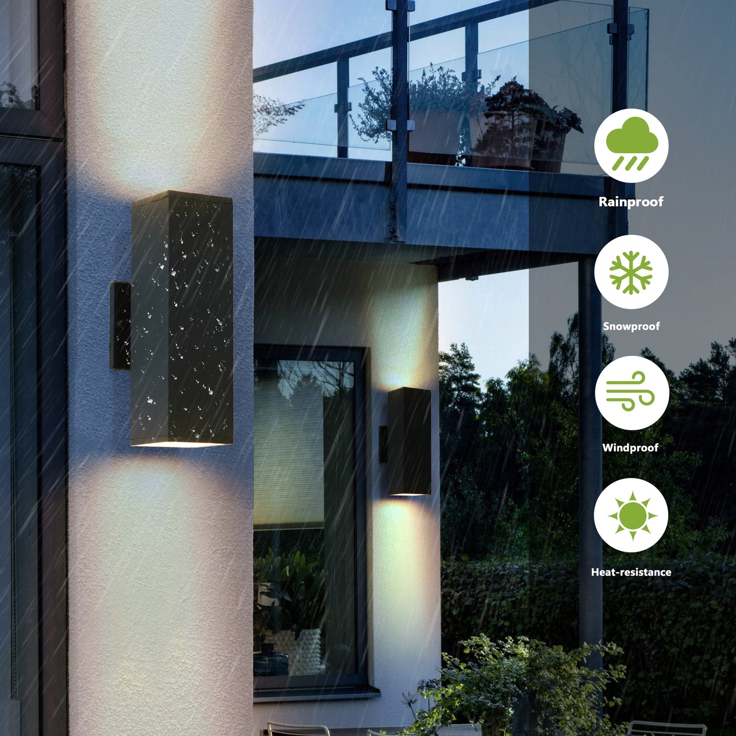 Modern black rectangular outdoor wall sconce with up and down lighting