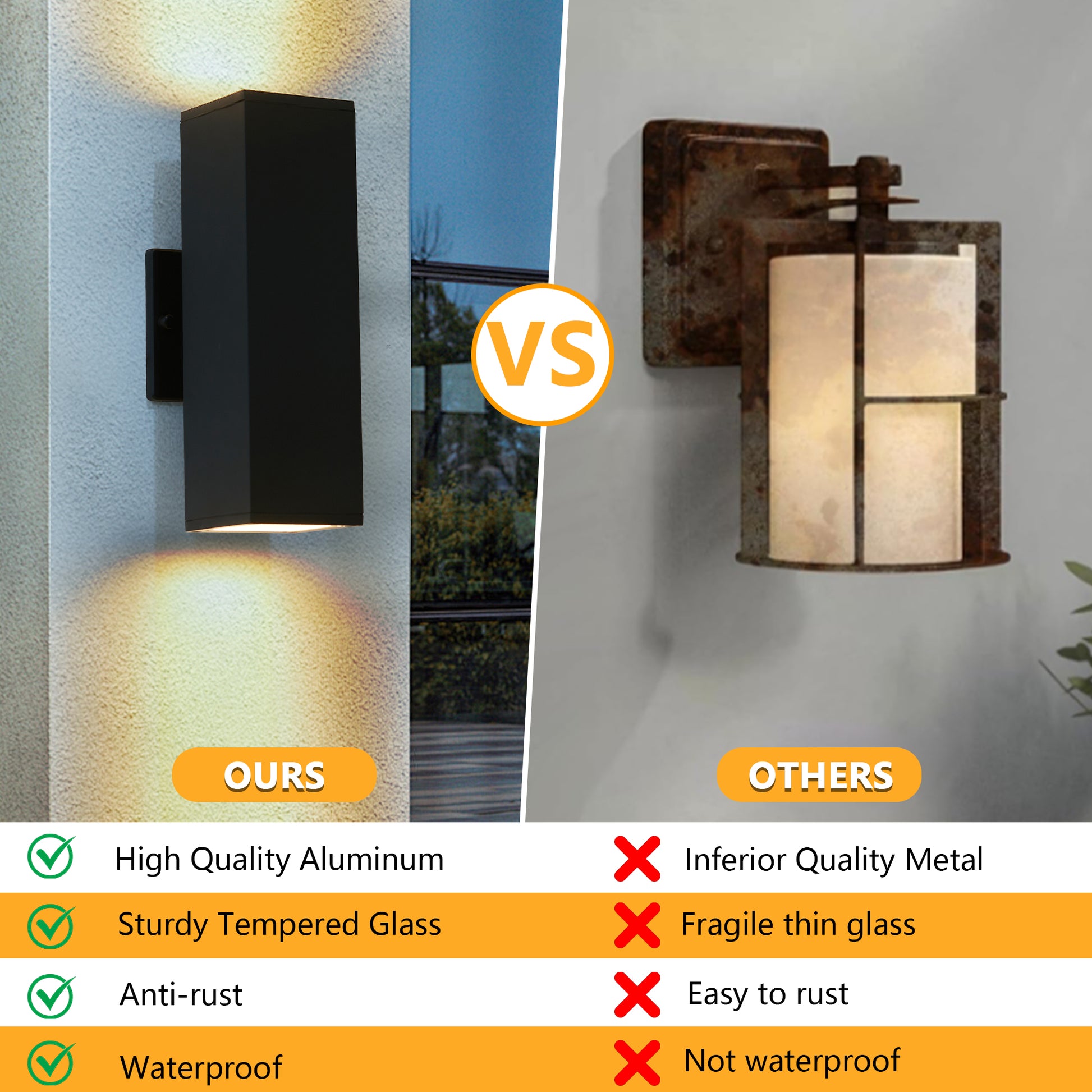 Modern black aluminum outdoor wall light with dual up and down illumination