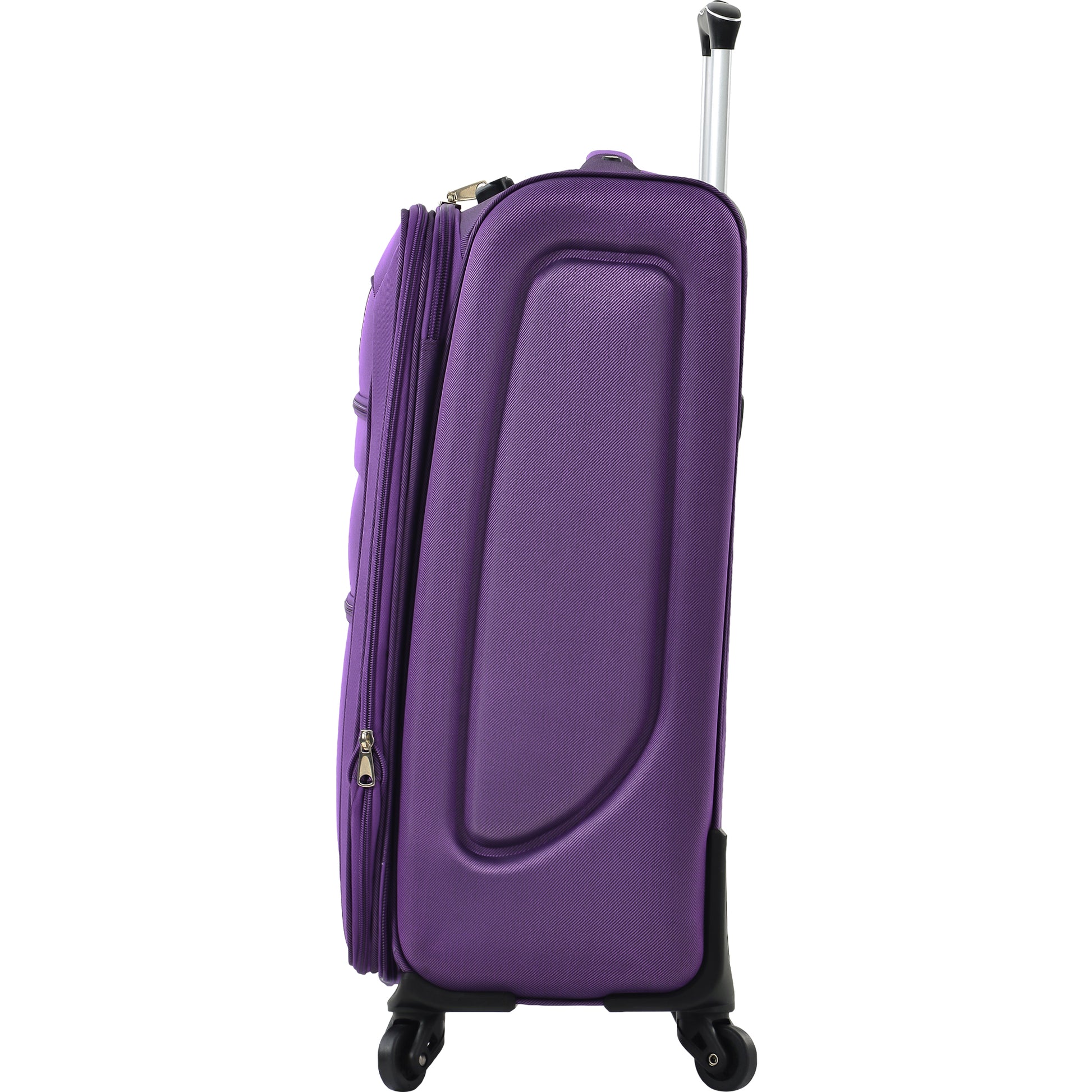 Purple hardside spinner suitcase with telescoping handle for travel