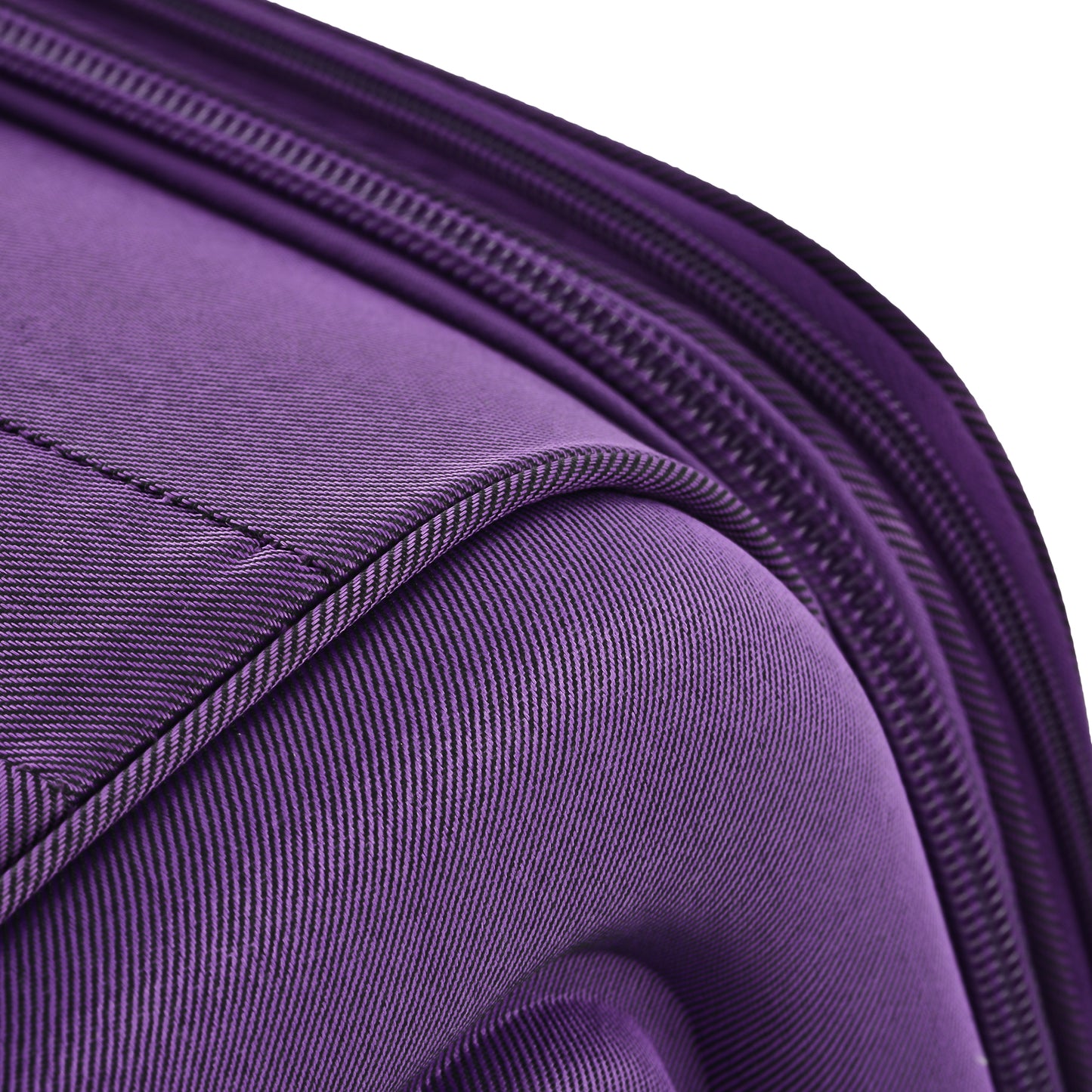 Textured purple fabric with black stitching suitable for luggage