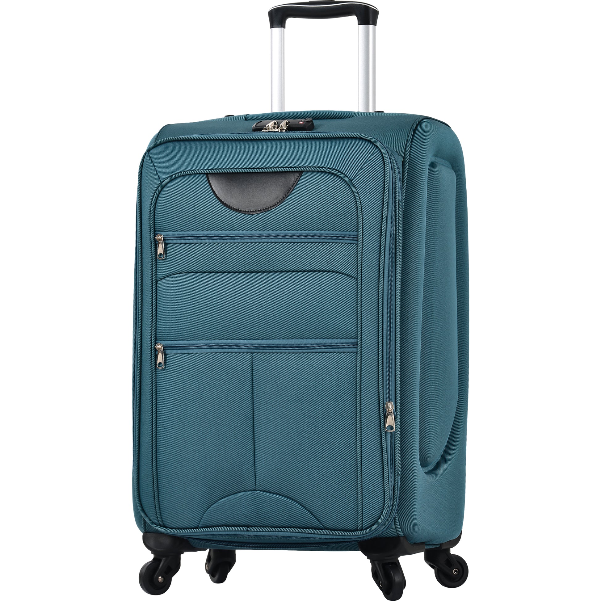 Teal hardshell suitcase with TSA lock and four spinner wheels for travel
