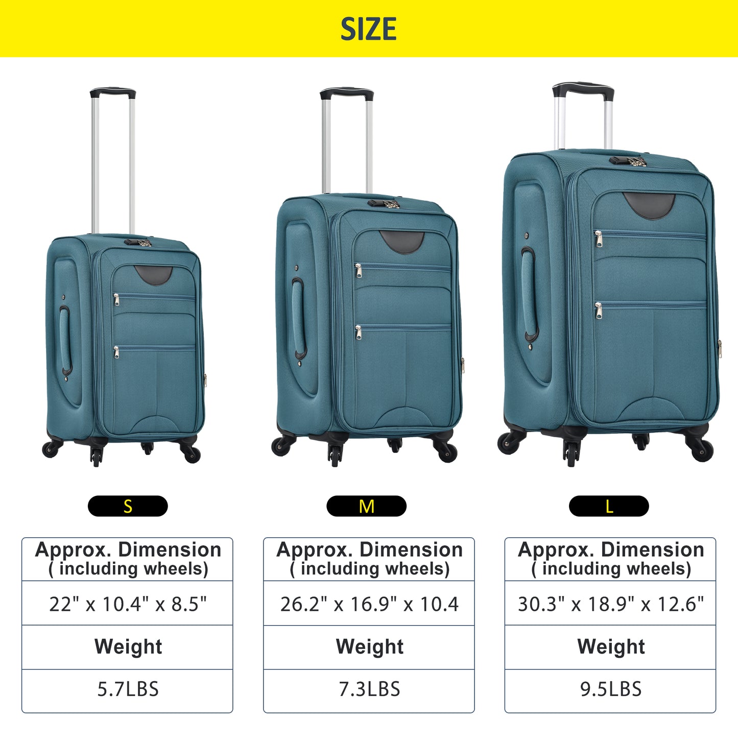 Teal hardside luggage S size suitcase with spinner wheels and telescoping handle