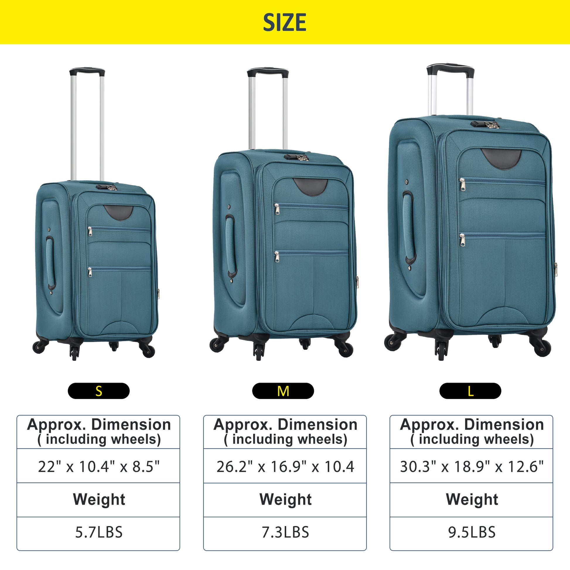 Teal hardside luggage S size suitcase with spinner wheels and telescoping handle