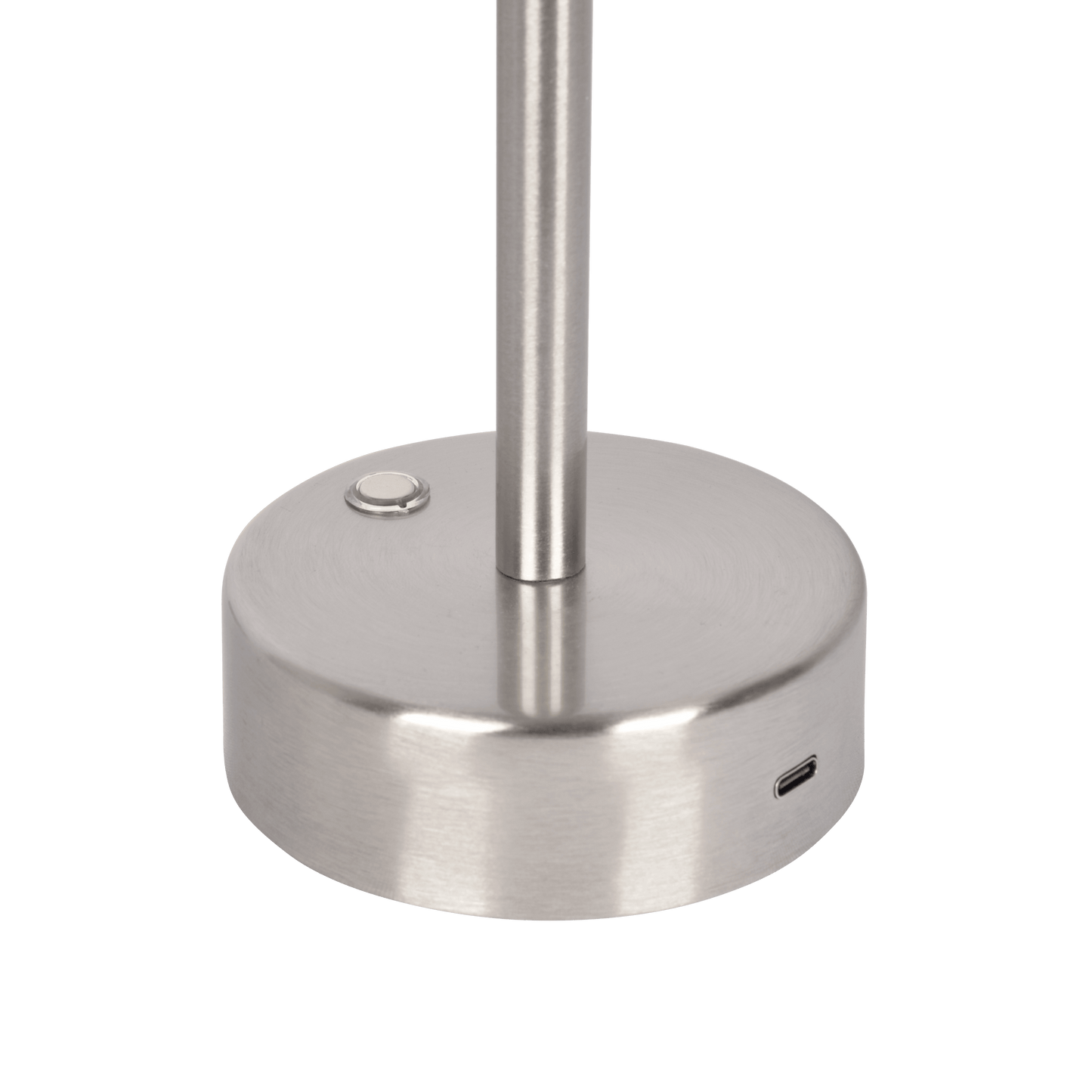 Sleek brushed metal desk lamp base with USBC charging port and power button