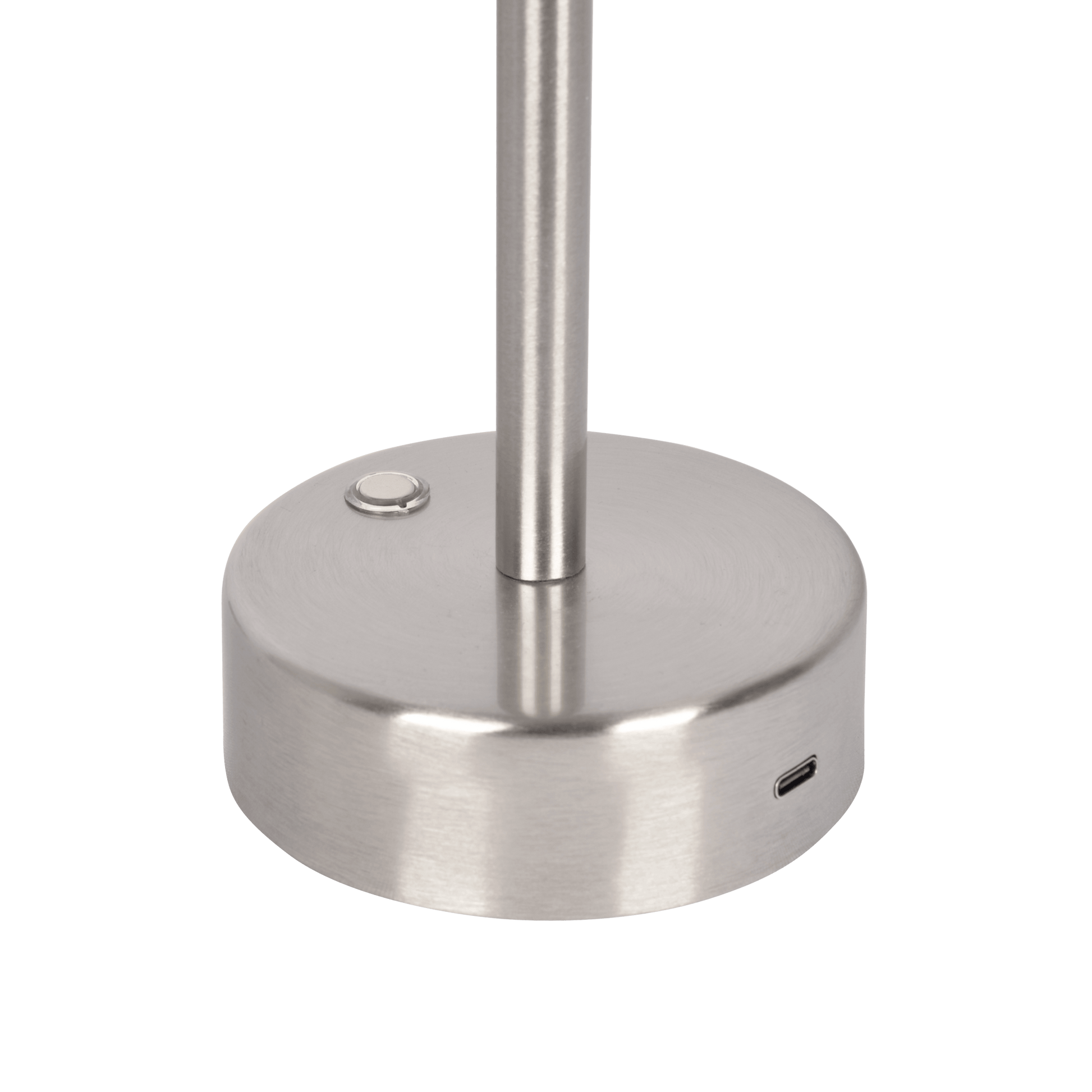 Sleek brushed metal desk lamp base with USBC charging port and power button