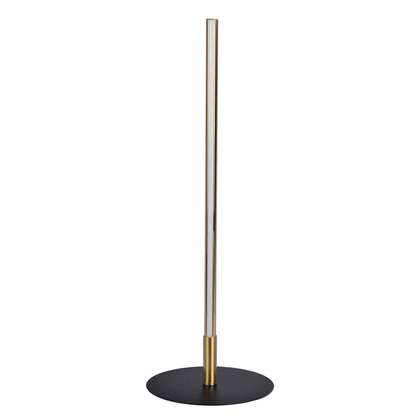 Sleek modern floor lamp with brushed brass accents and a white diffused LED light