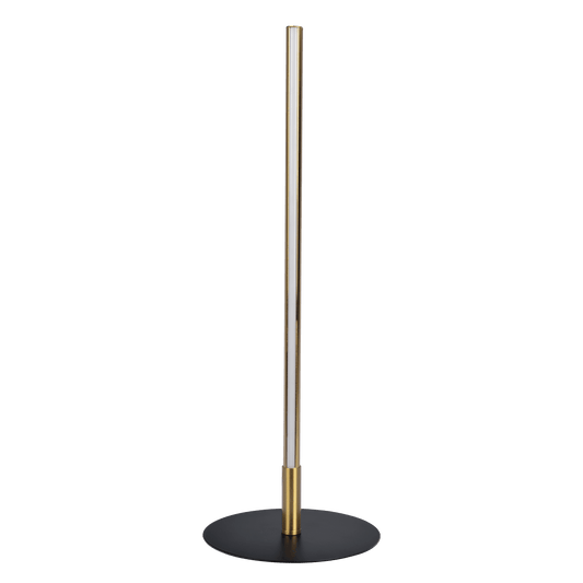 Sleek modern floor lamp with brushed brass accents and a white diffused LED light