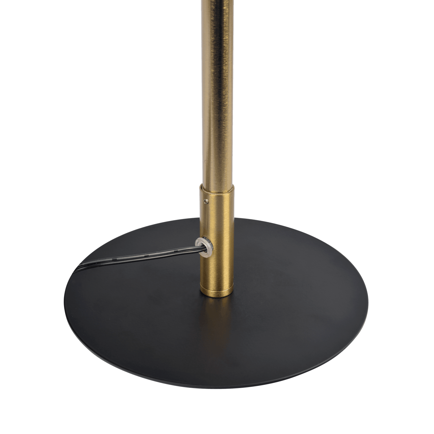 Black metal base and adjustable brass pole for a modern floor lamp