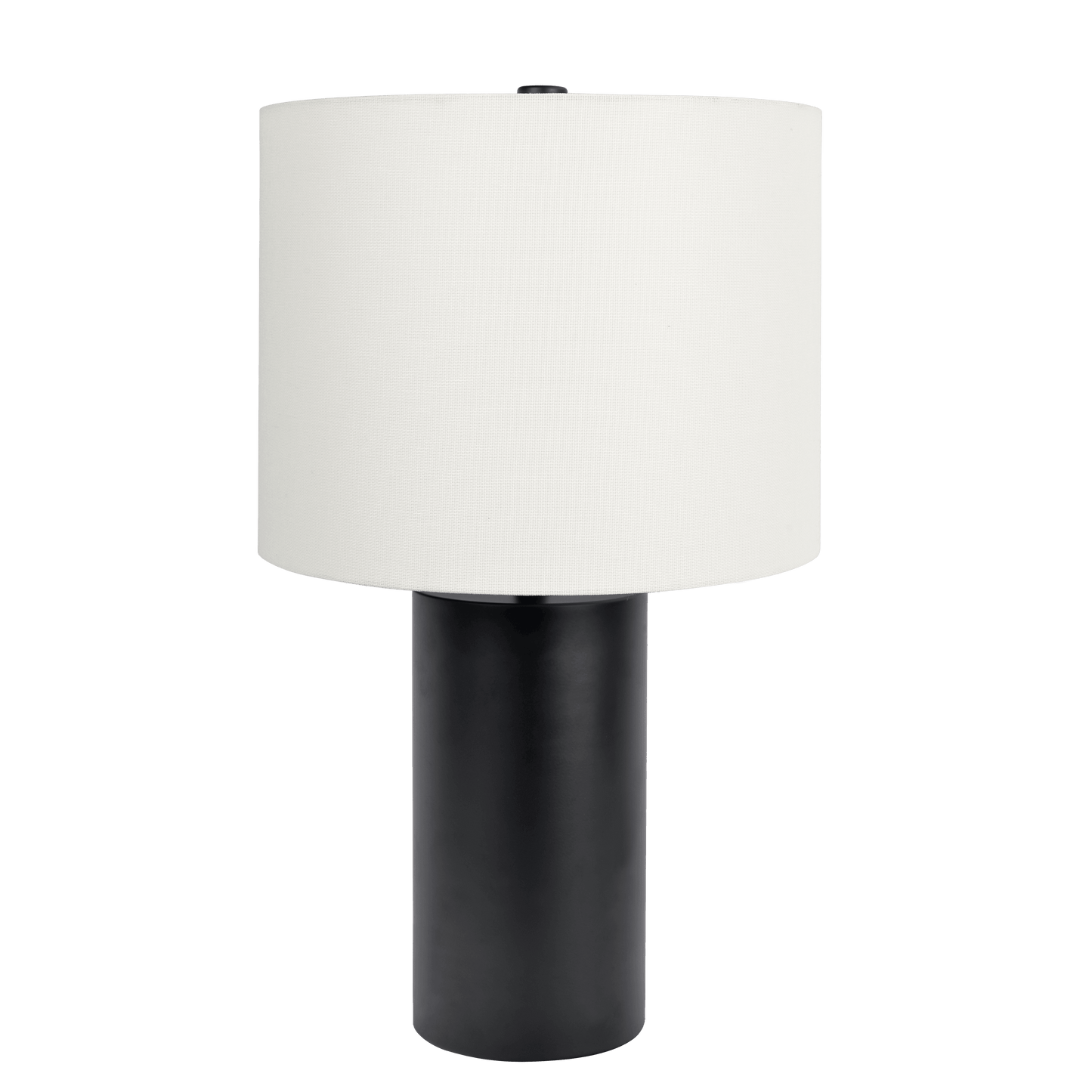 Modern black cylinder table lamp with a textured white drum shade