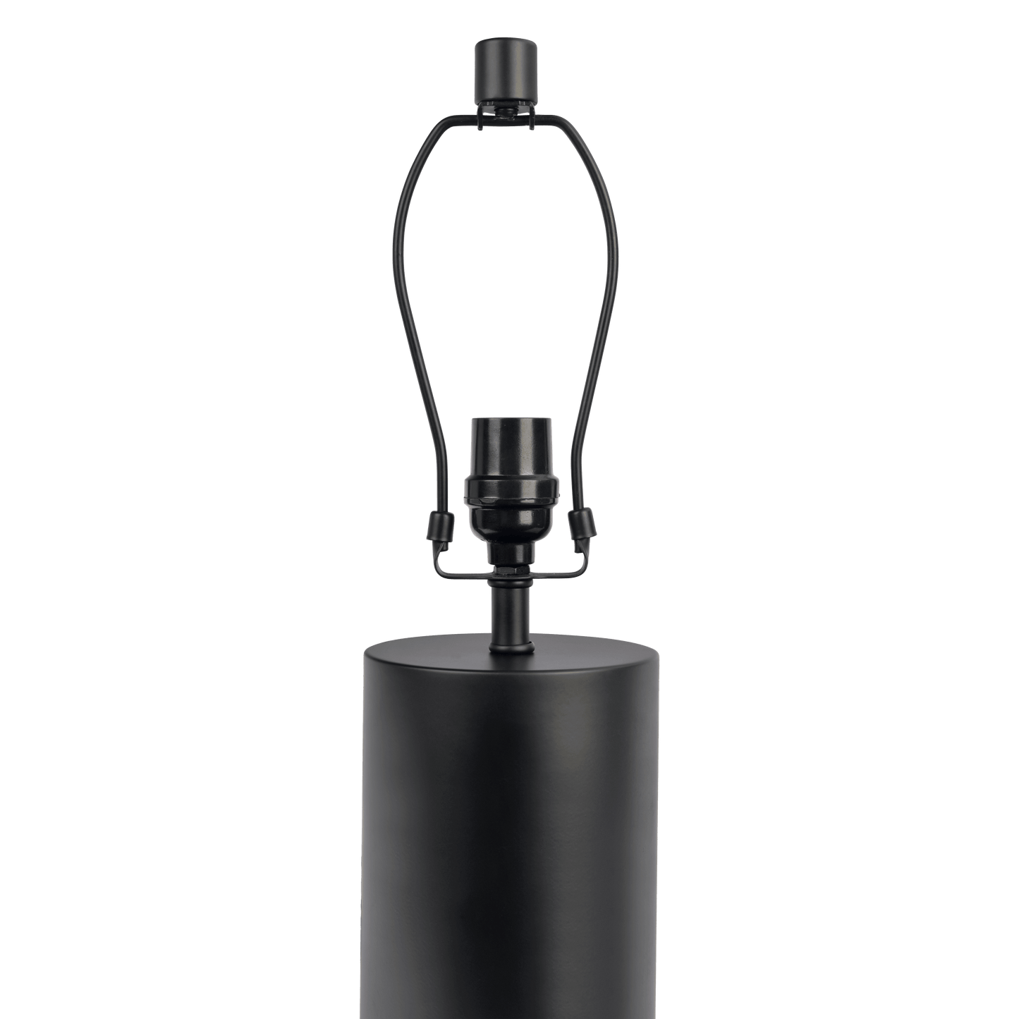 Sleek black metal lamp base with a simple cylinder design and harp fitting