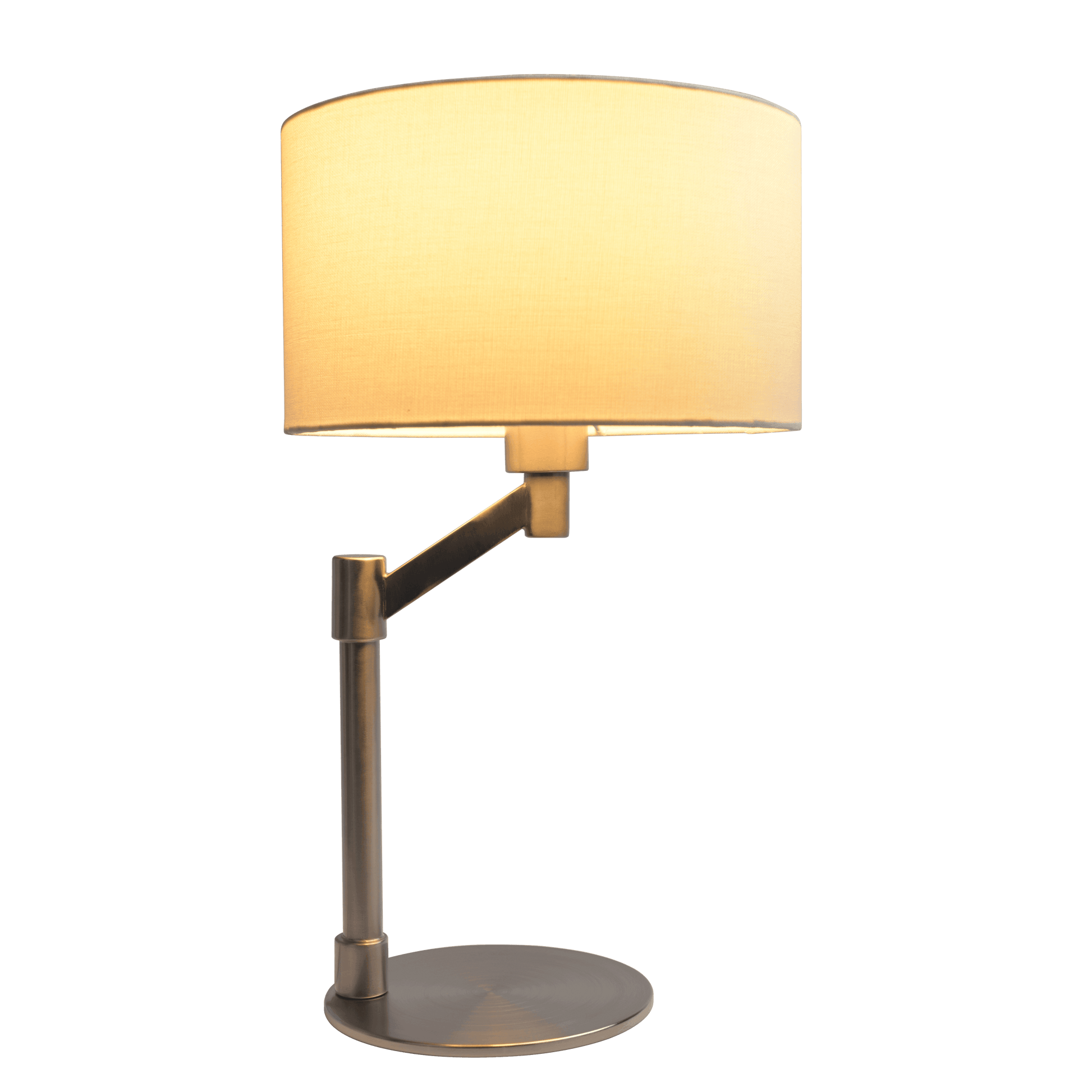 Modern adjustable desk lamp with brushed nickel finish and cream fabric shade
