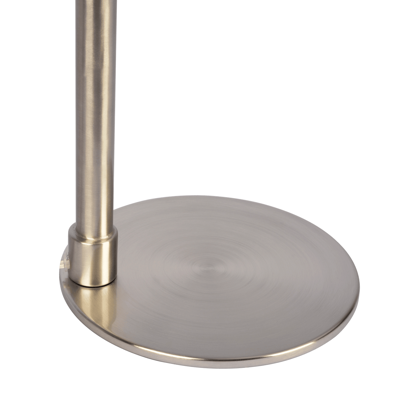 Brushed nickel floor lamp base with circular weighted stand