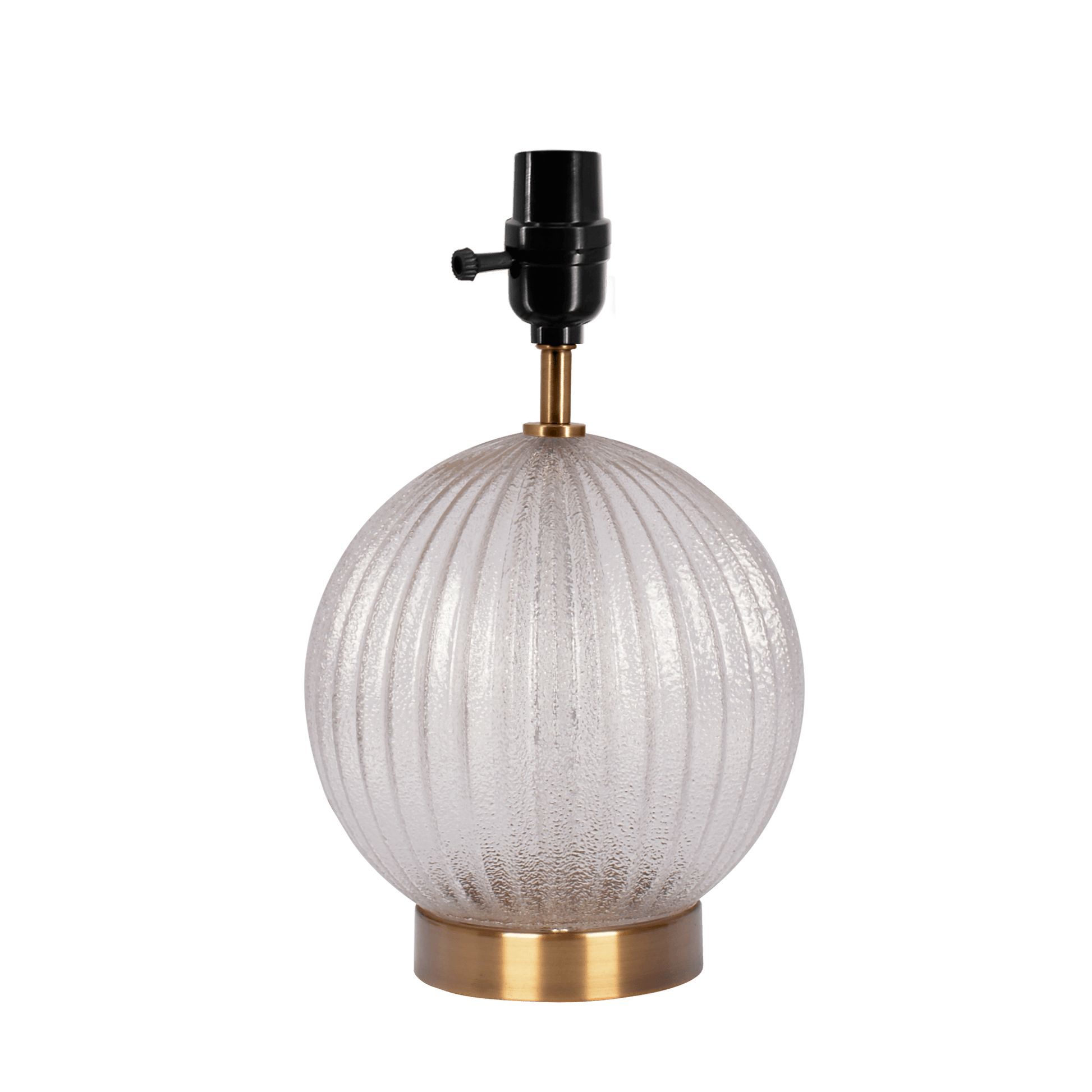 Fluted glass globe lamp base with brushed brass finish and black socket