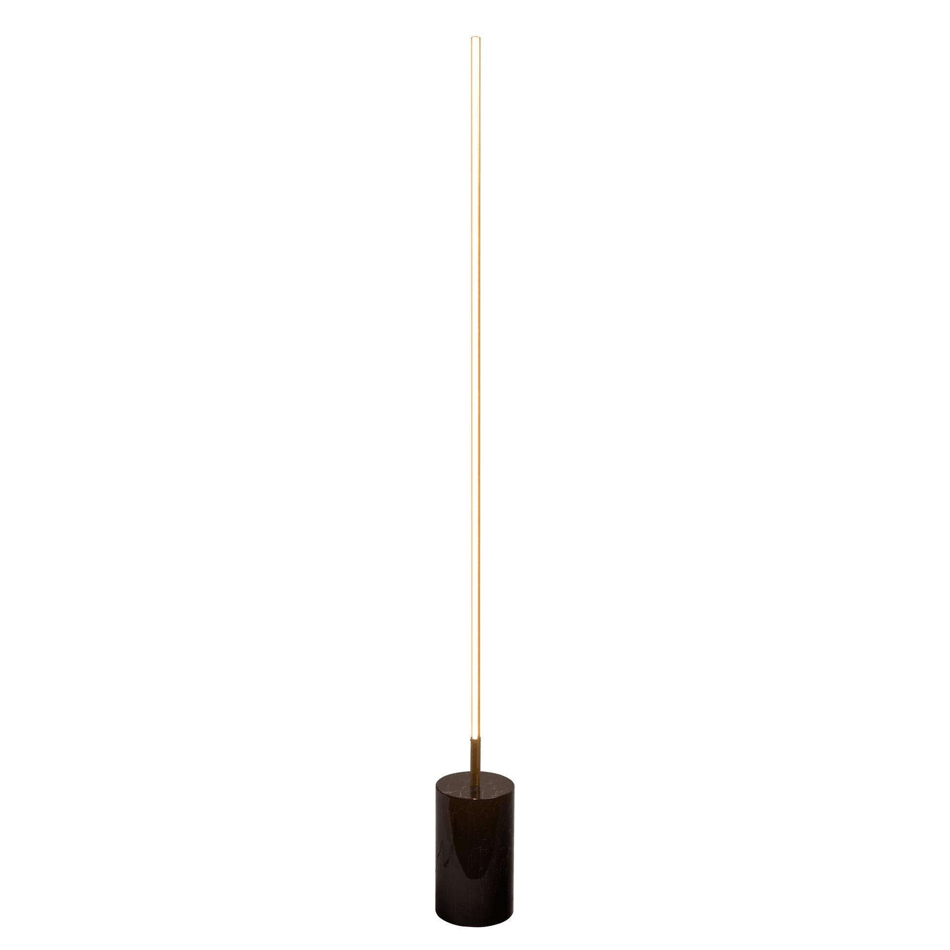 Modern minimalist floor lamp with a dark marble base and a slim LED light