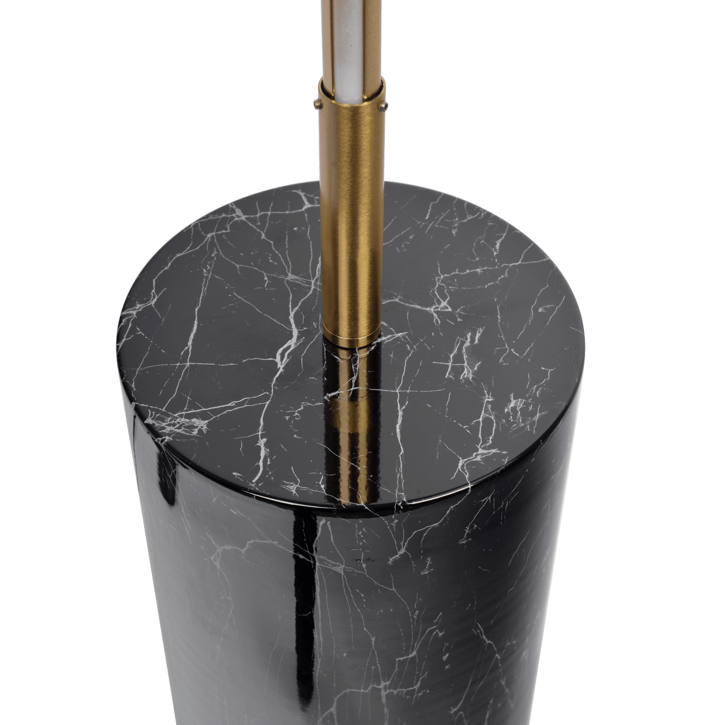 Black marble cylinder lamp base with brass accents for modern decor