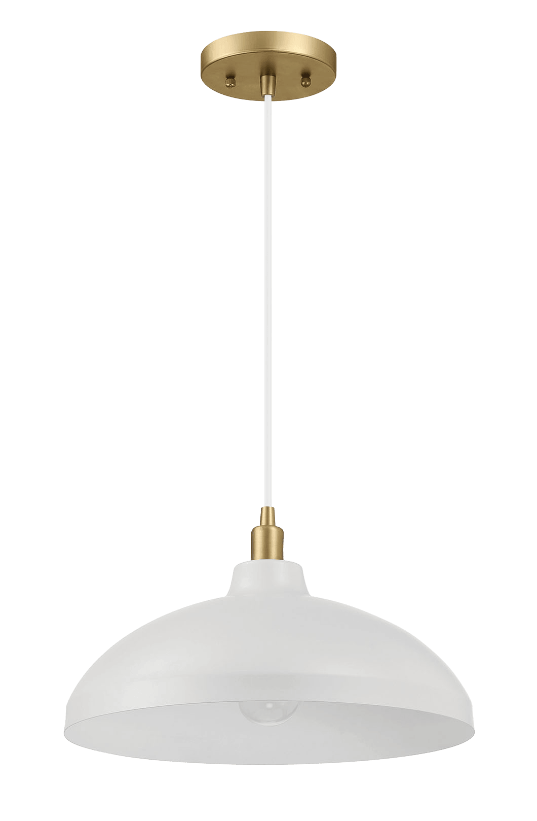 White dome pendant light with brushed brass accents ideal for kitchen island lighting