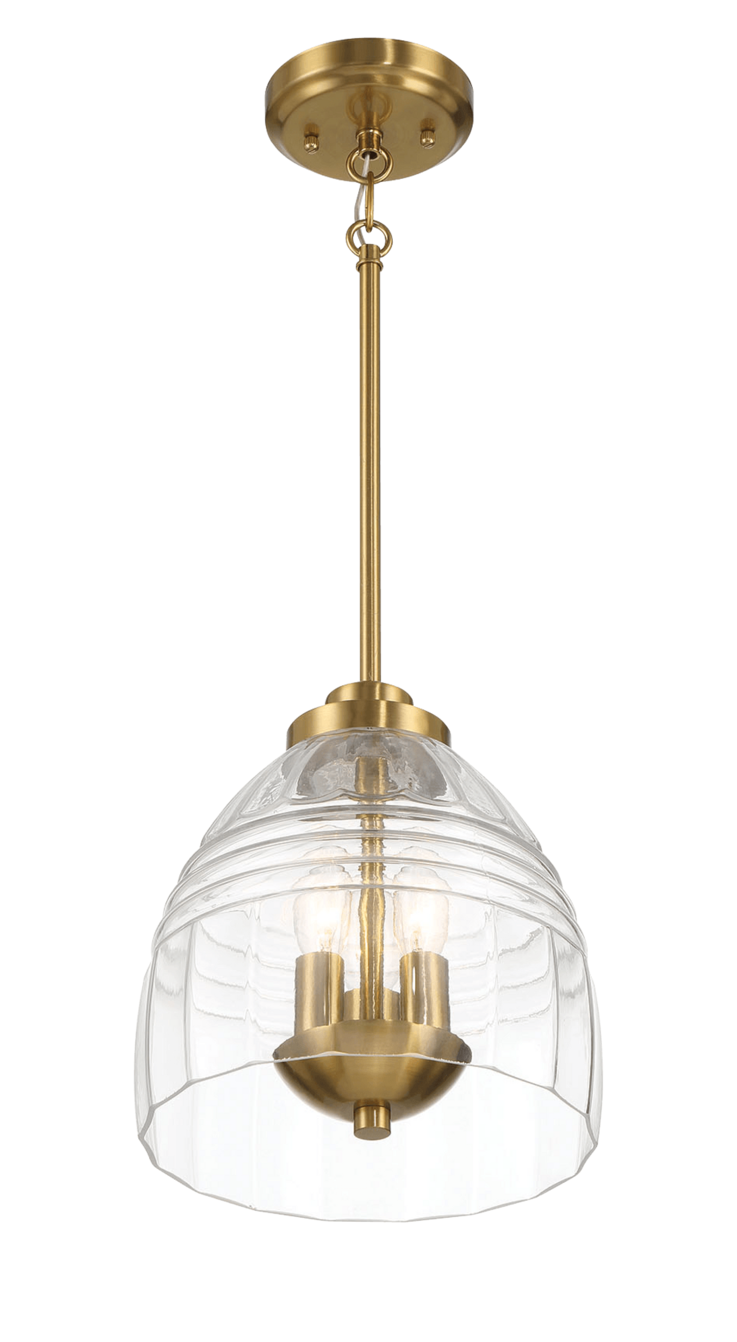 Antique brass pendant light with clear ribbed glass shade perfect for dining rooms