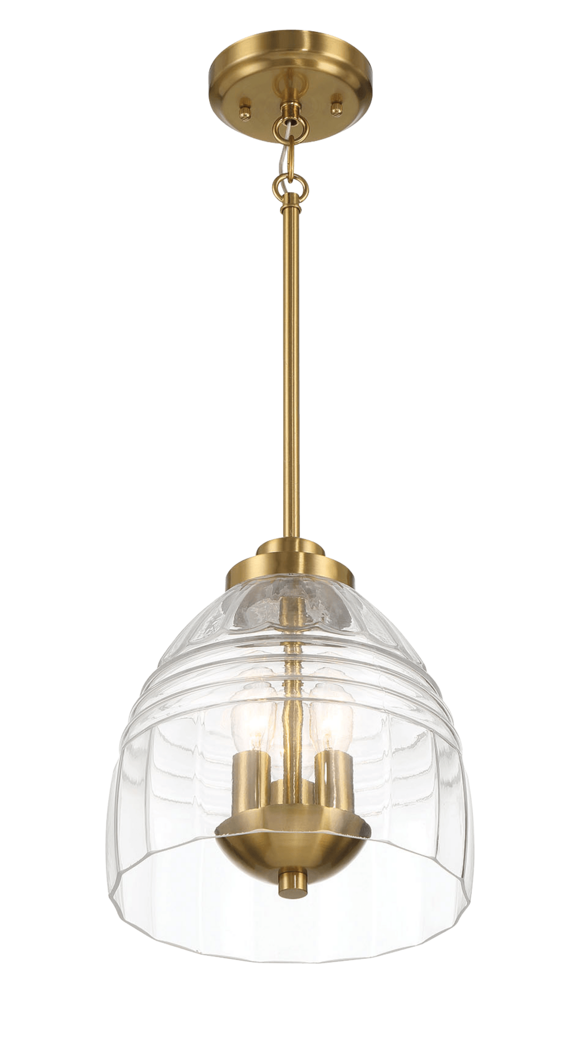 Antique brass pendant light with clear ribbed glass shade perfect for dining rooms