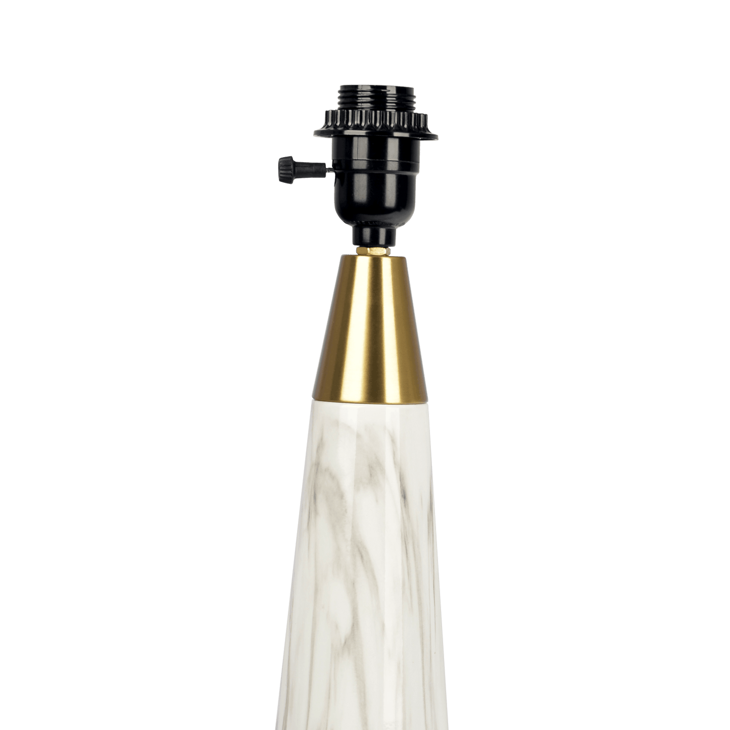 White marble lamp base with gold accent and black socket