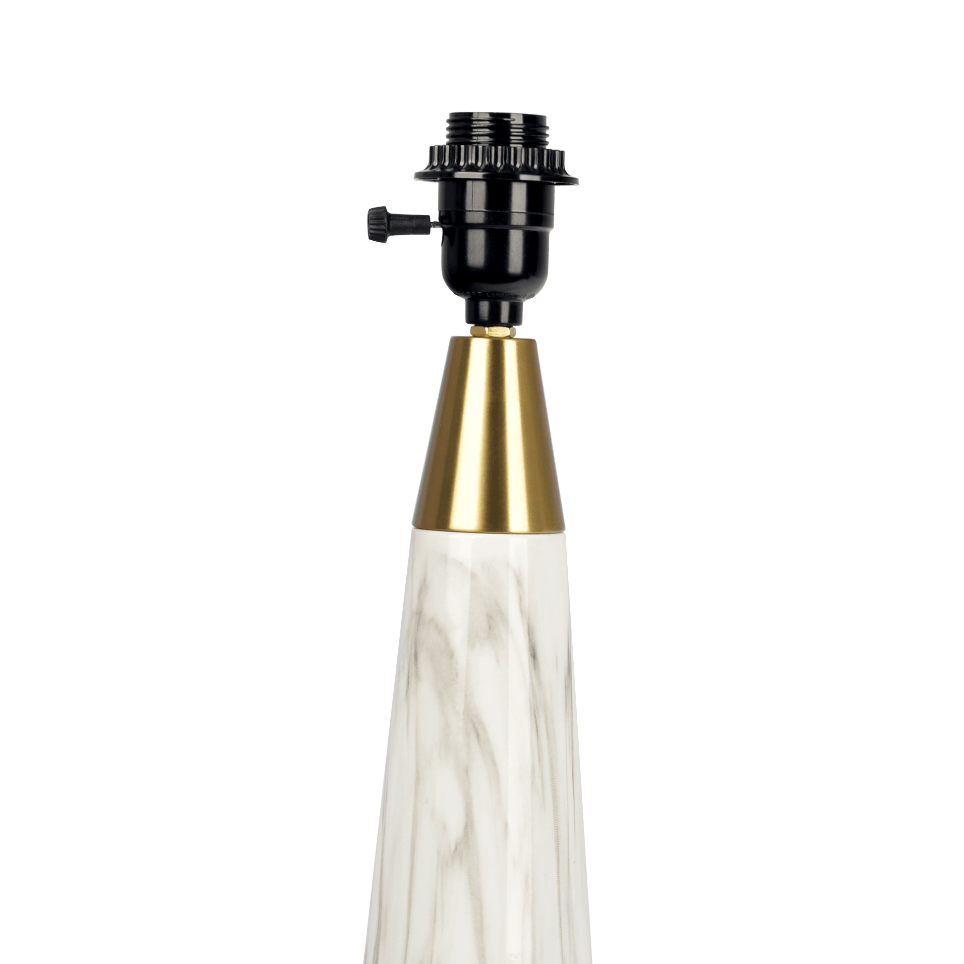 White marble lamp base with gold accent and black socket