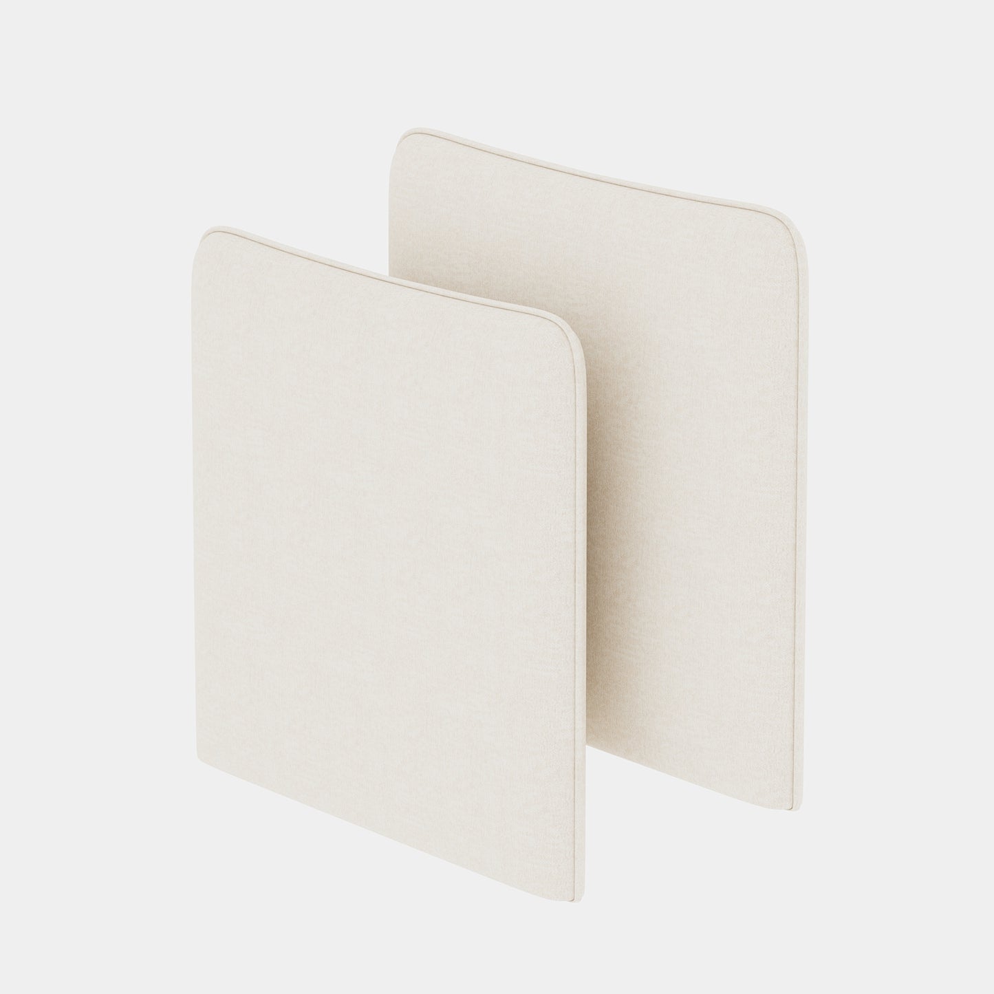 Two cream fabric desk dividers with rounded corners ideal for office spaces