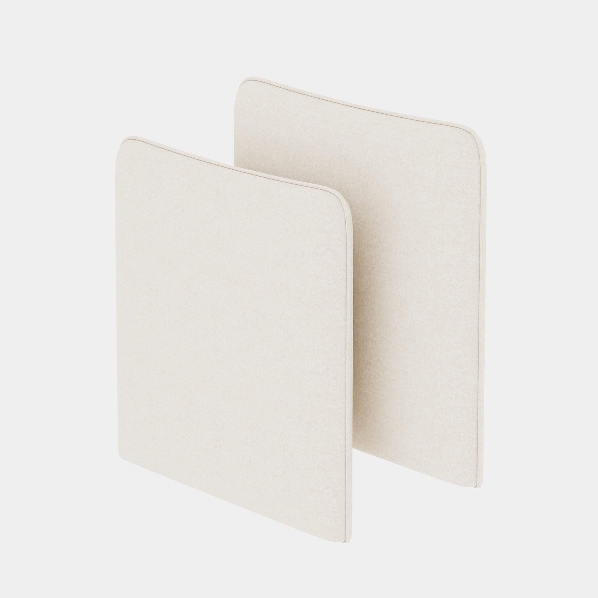 Two cream fabric desk dividers with rounded corners ideal for office spaces