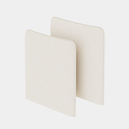 Two cream fabric desk dividers with rounded corners ideal for office spaces