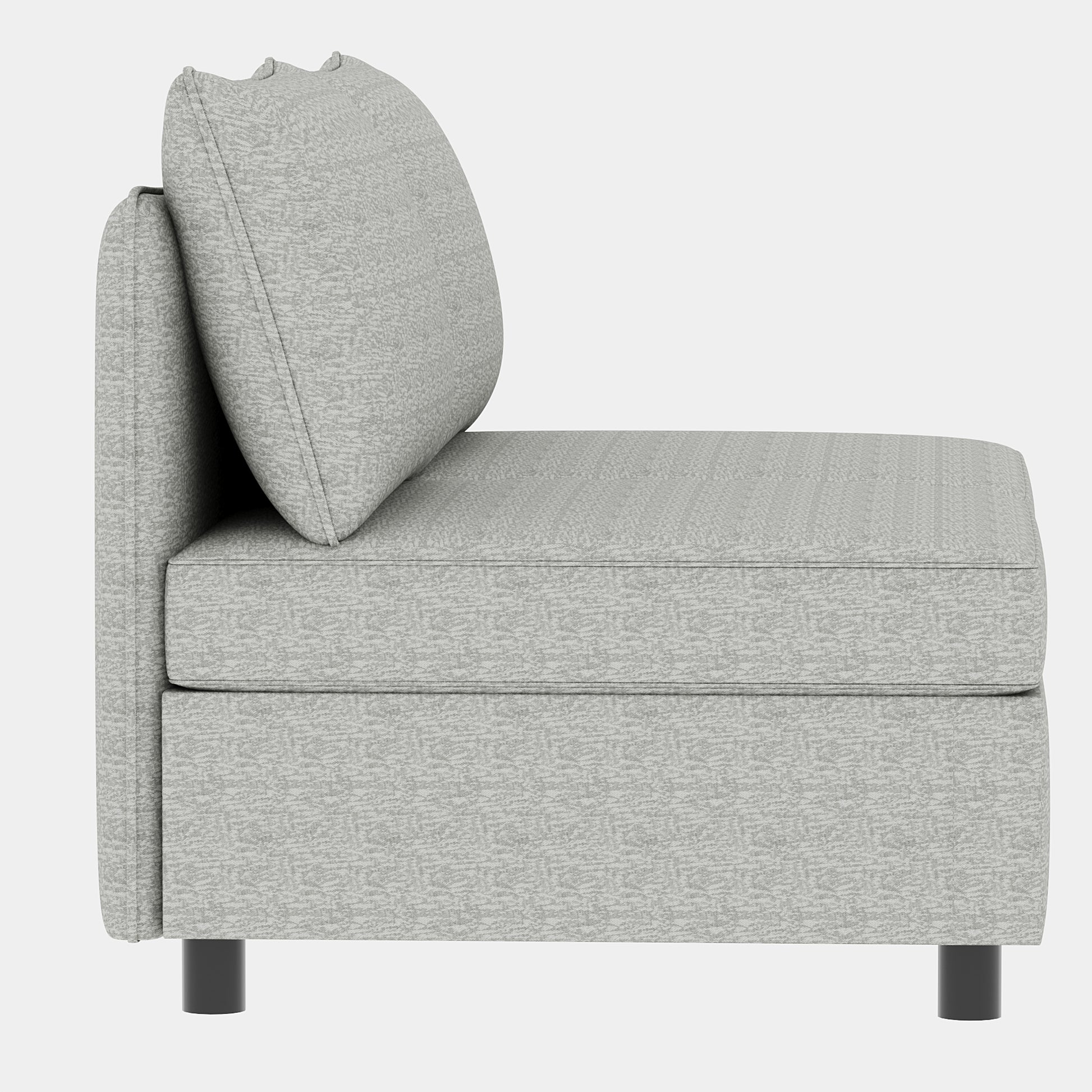 Modern grey fabric sectional sofa with plush cushions and dark legs