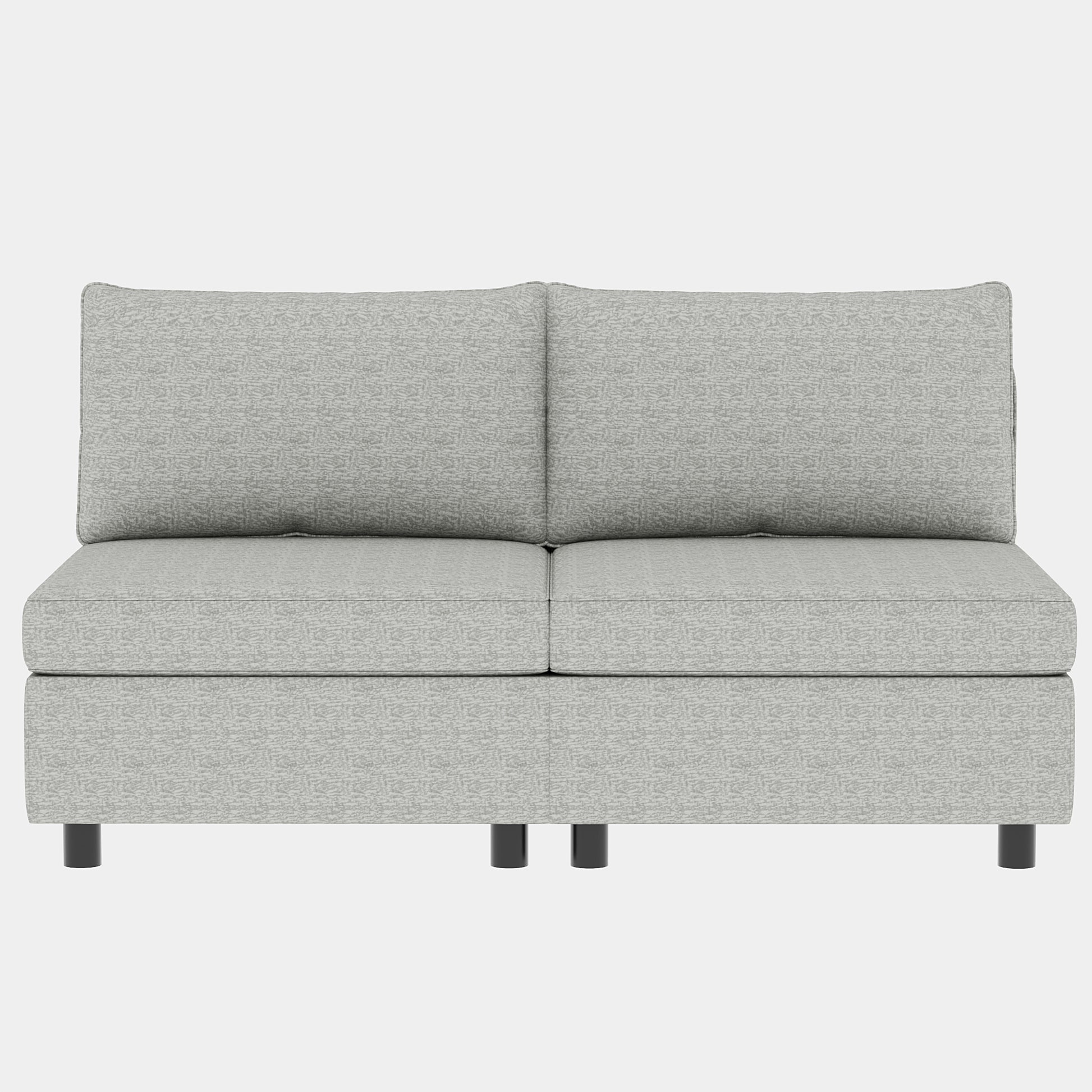 Light grey textured fabric loveseat with two seat cushions and two back pillows