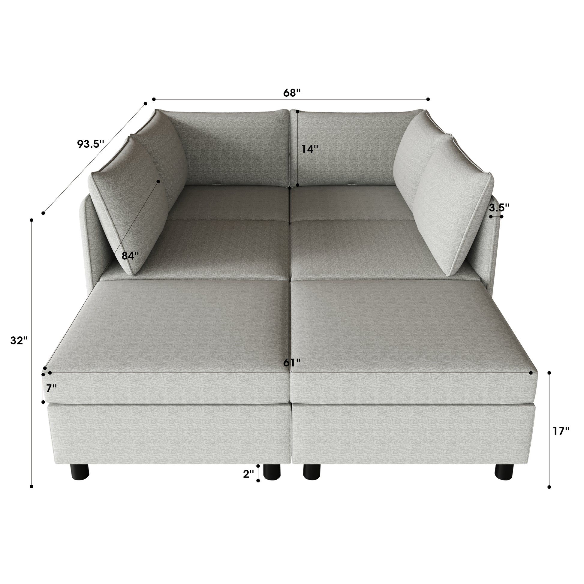 Light gray sectional sofa with chaise textured fabric modern design