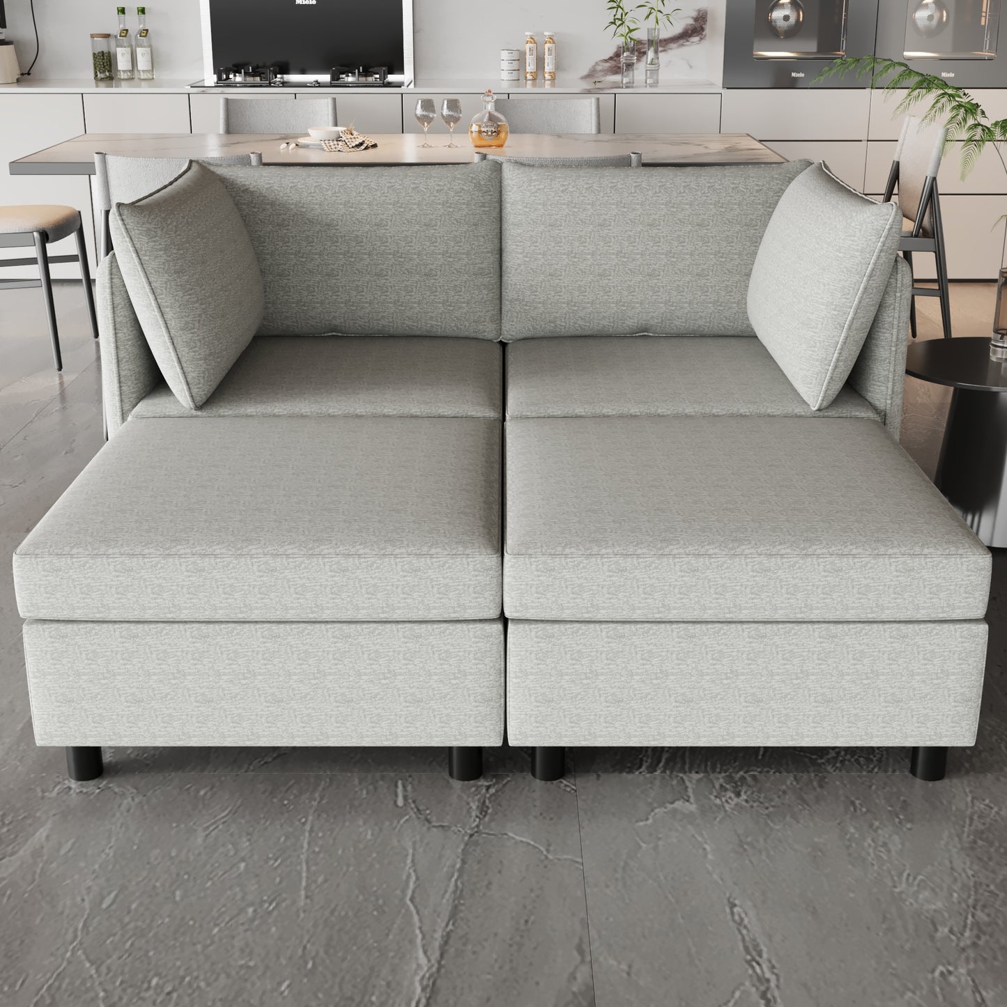 Light grey fabric sectional sofa with clean lines and modern design