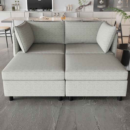 Light grey fabric sectional sofa with clean lines and modern design