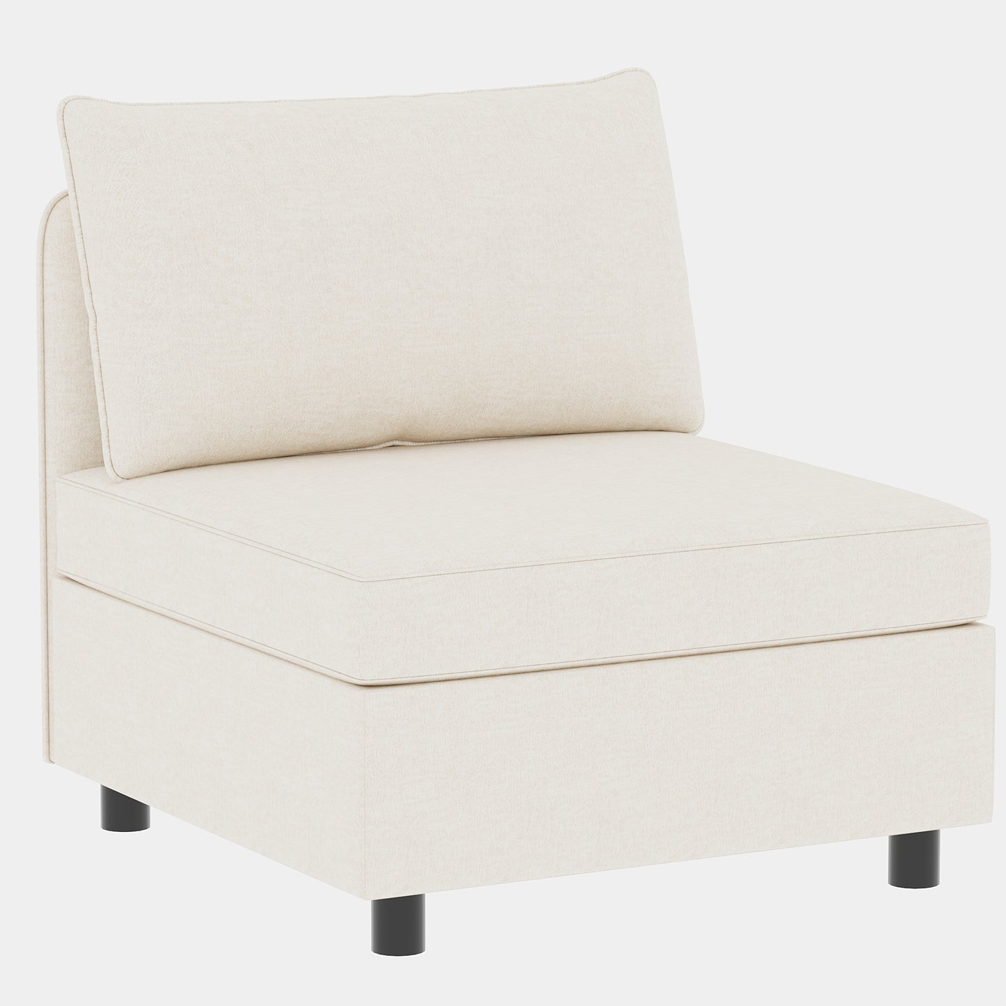 Cream fabric armchair with clean lines and a single back cushion