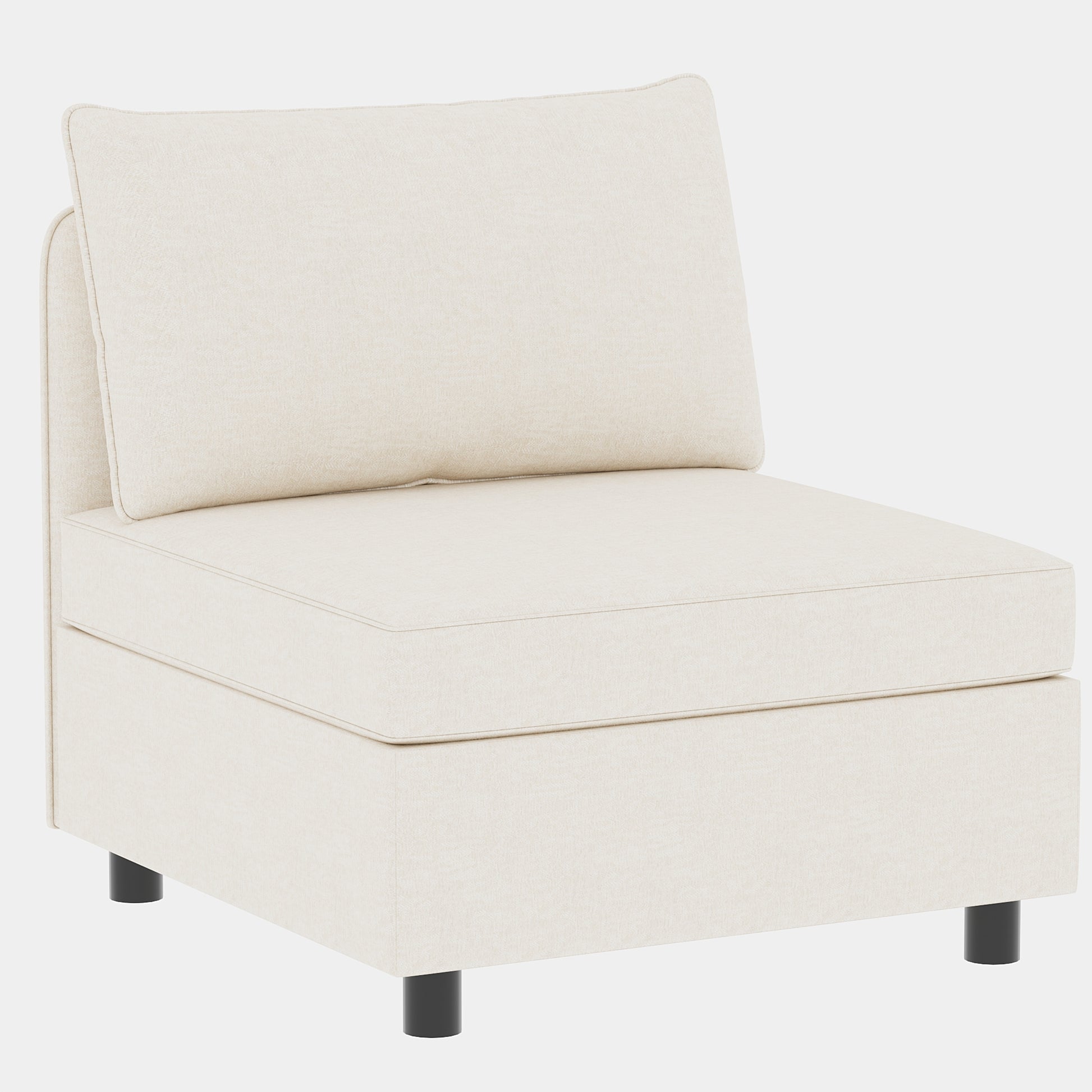 Cream fabric armchair with clean lines and a single back cushion